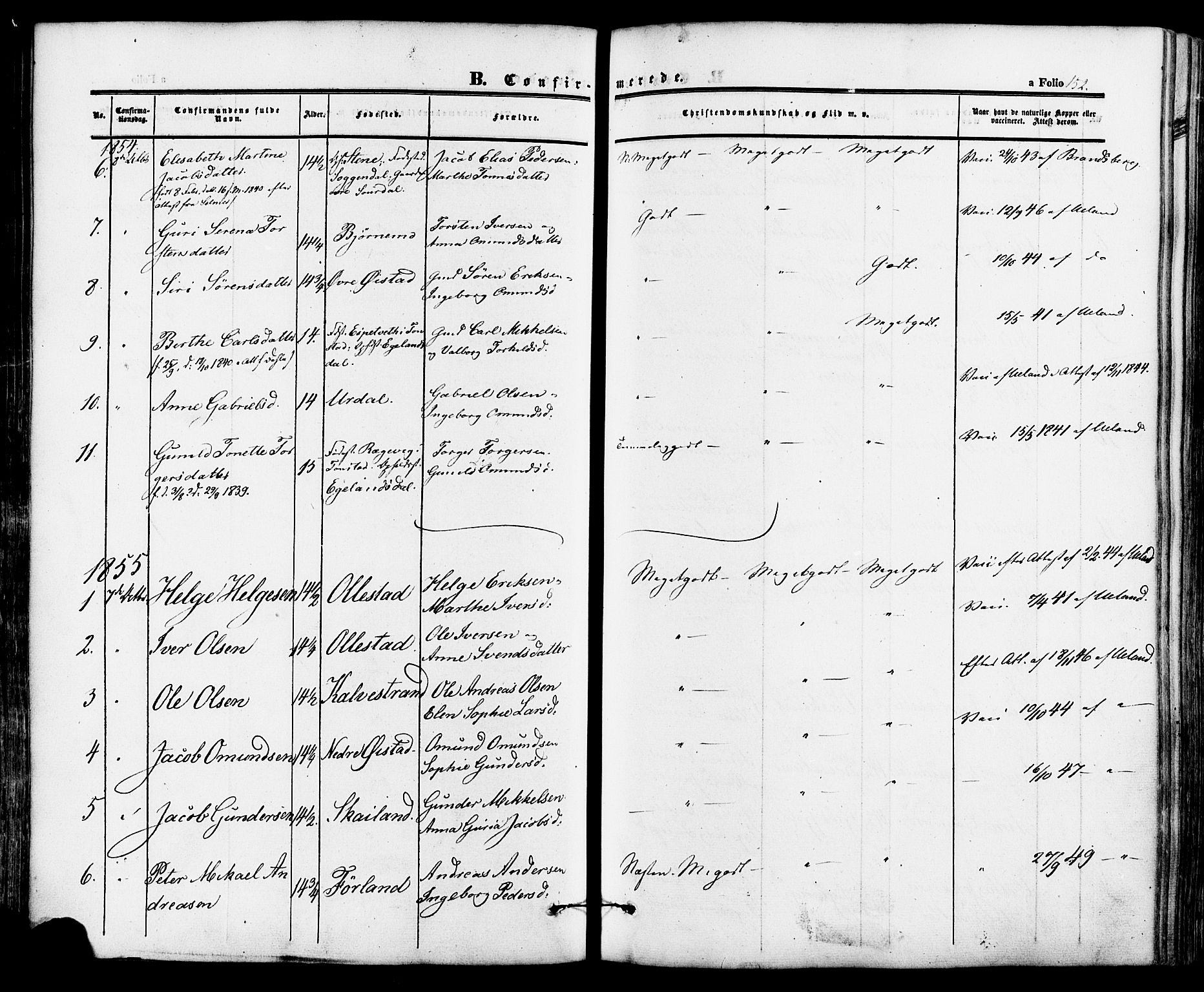 Lund sokneprestkontor, AV/SAST-A-101809/S06/L0010: Parish register (official) no. A 9, 1854-1886, p. 152