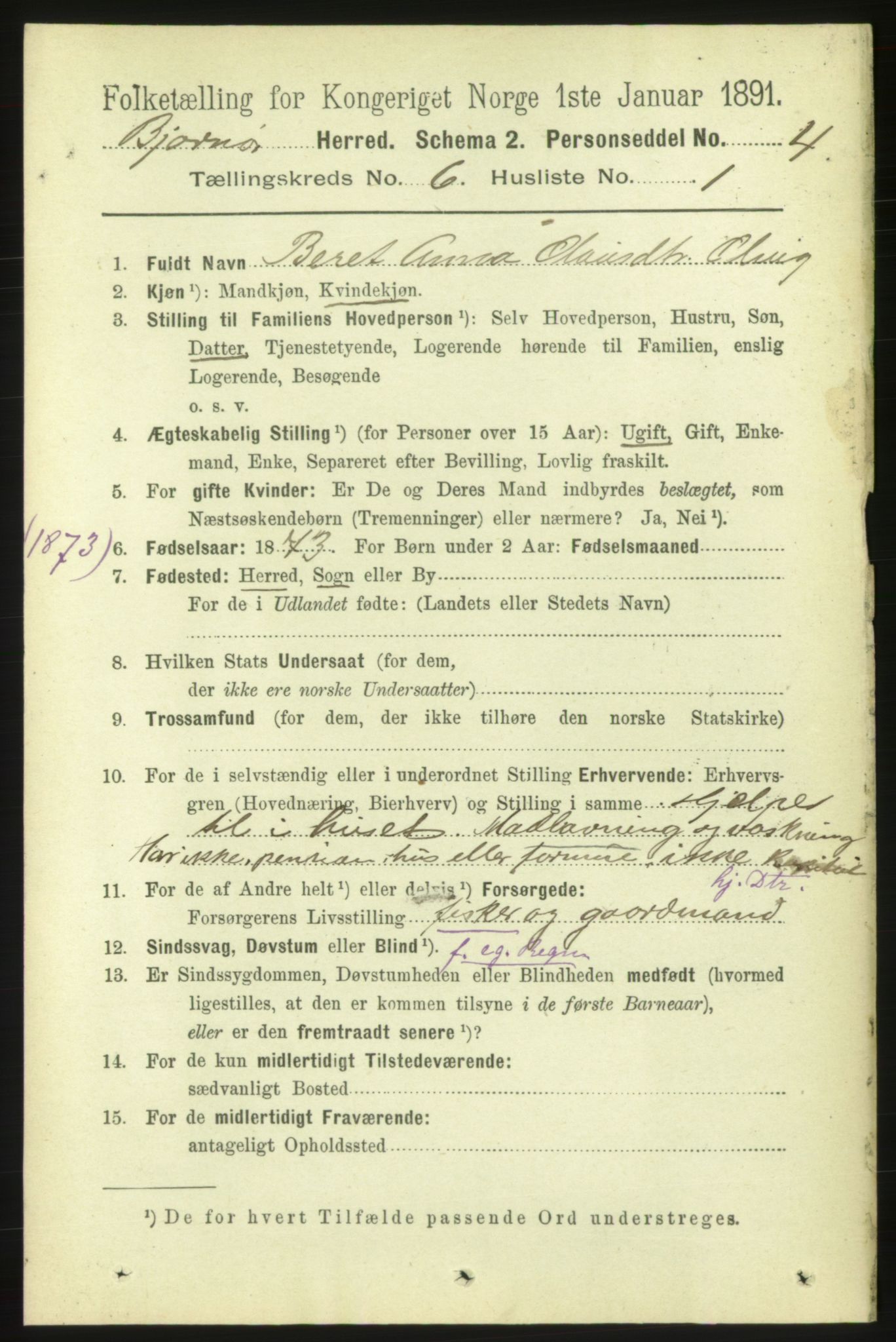 RA, 1891 census for 1632 Bjørnør, 1891, p. 2585