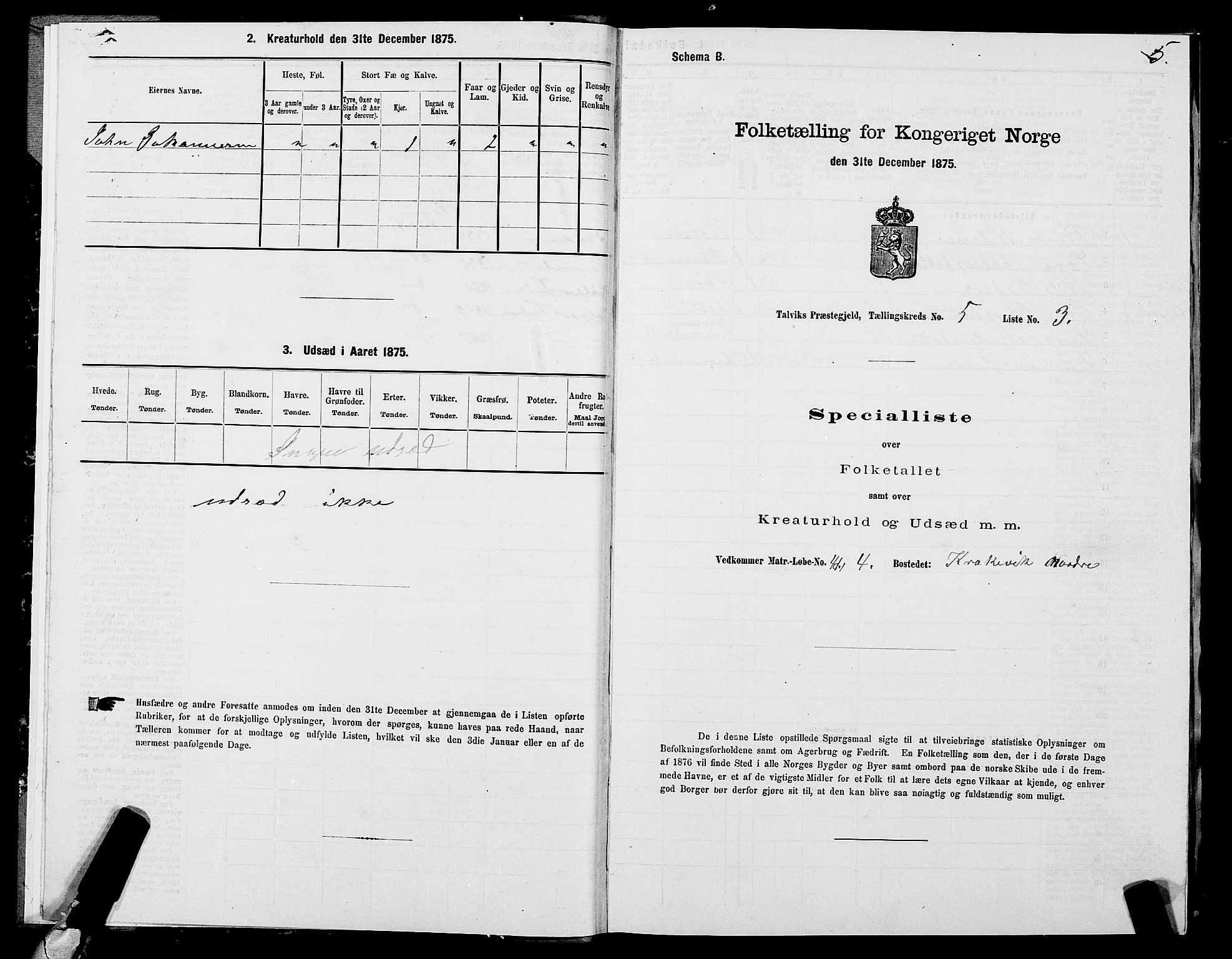 SATØ, 1875 census for 2013P Talvik, 1875, p. 3005