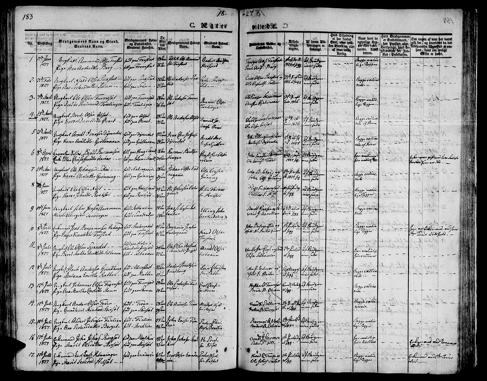 Ministerialprotokoller, klokkerbøker og fødselsregistre - Sør-Trøndelag, SAT/A-1456/646/L0609: Parish register (official) no. 646A07, 1826-1838, p. 183