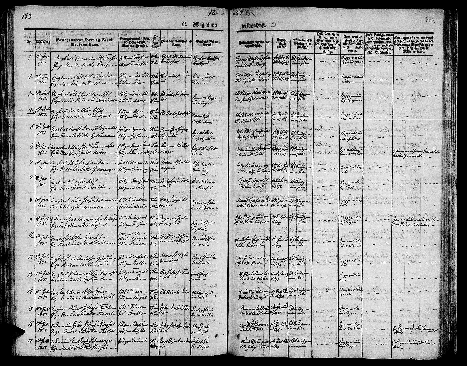 Ministerialprotokoller, klokkerbøker og fødselsregistre - Sør-Trøndelag, AV/SAT-A-1456/646/L0609: Parish register (official) no. 646A07, 1826-1838, p. 183
