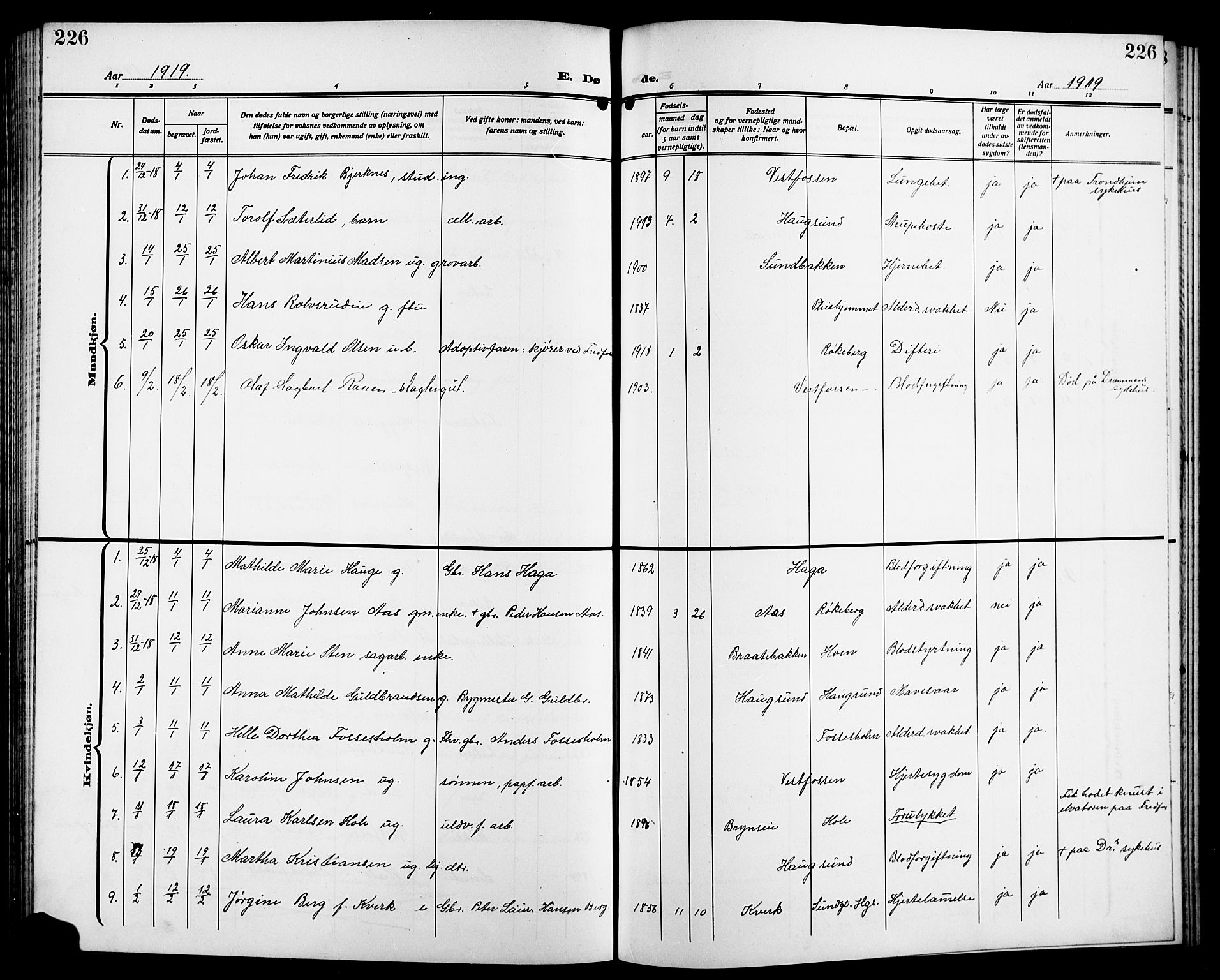 Eiker kirkebøker, AV/SAKO-A-4/G/Ga/L0009: Parish register (copy) no. I 9, 1915-1924, p. 226