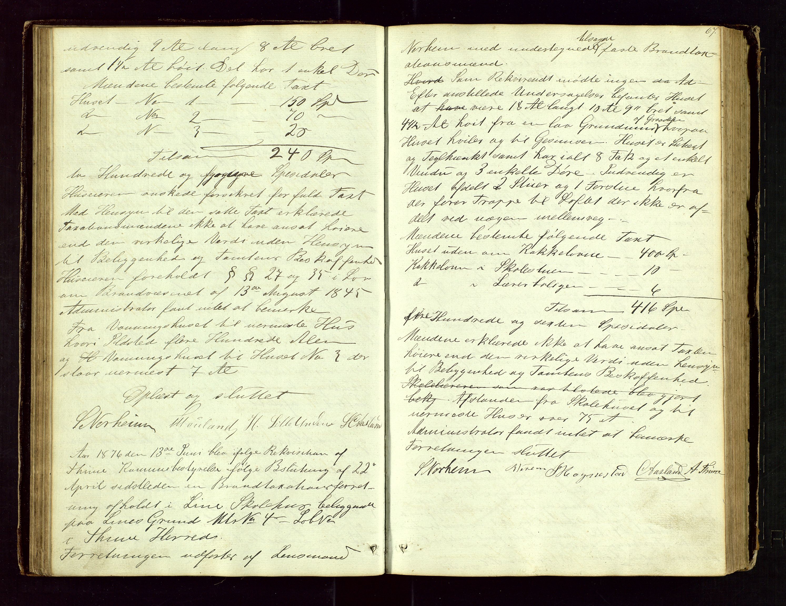 Time lensmannskontor, SAST/A-100420/Goa/L0001: "Brandtaxations-Protocol for Houglands Thinglaug", 1846-1904, p. 66b-67a