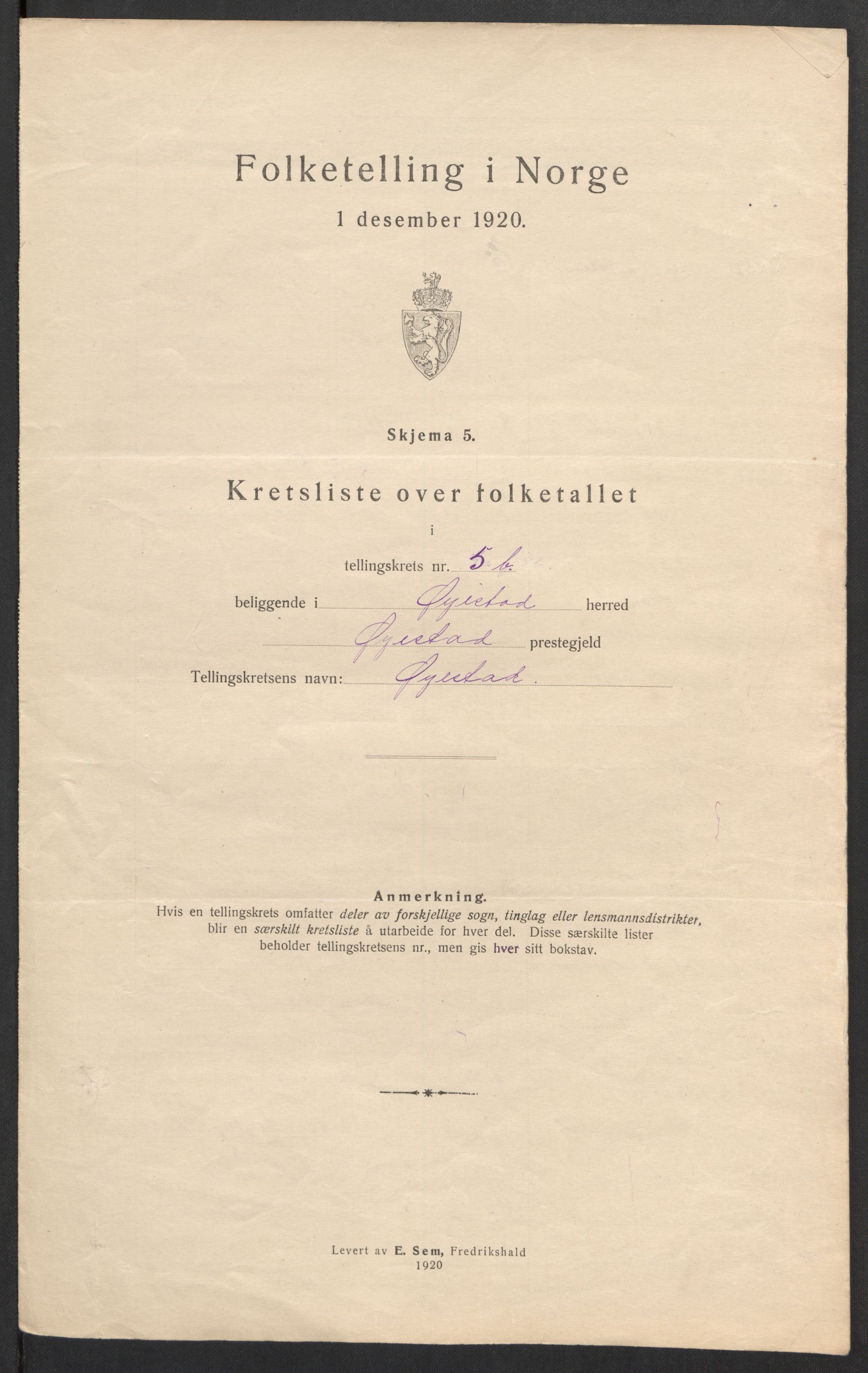 SAK, 1920 census for Øyestad, 1920, p. 18