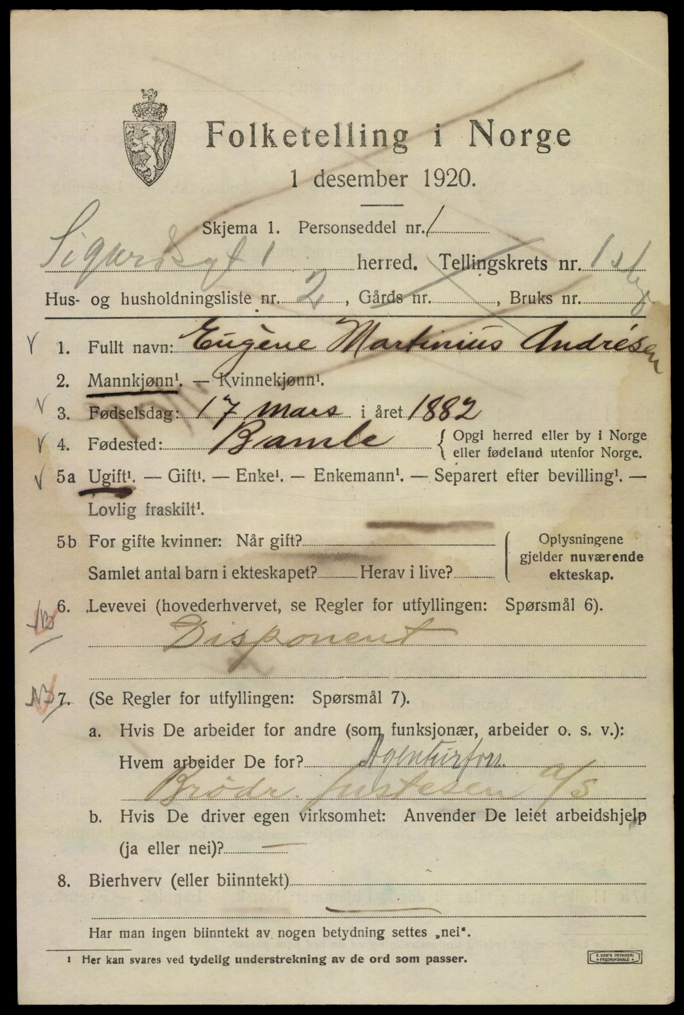 SAO, 1920 census for Kristiania, 1920, p. 510091