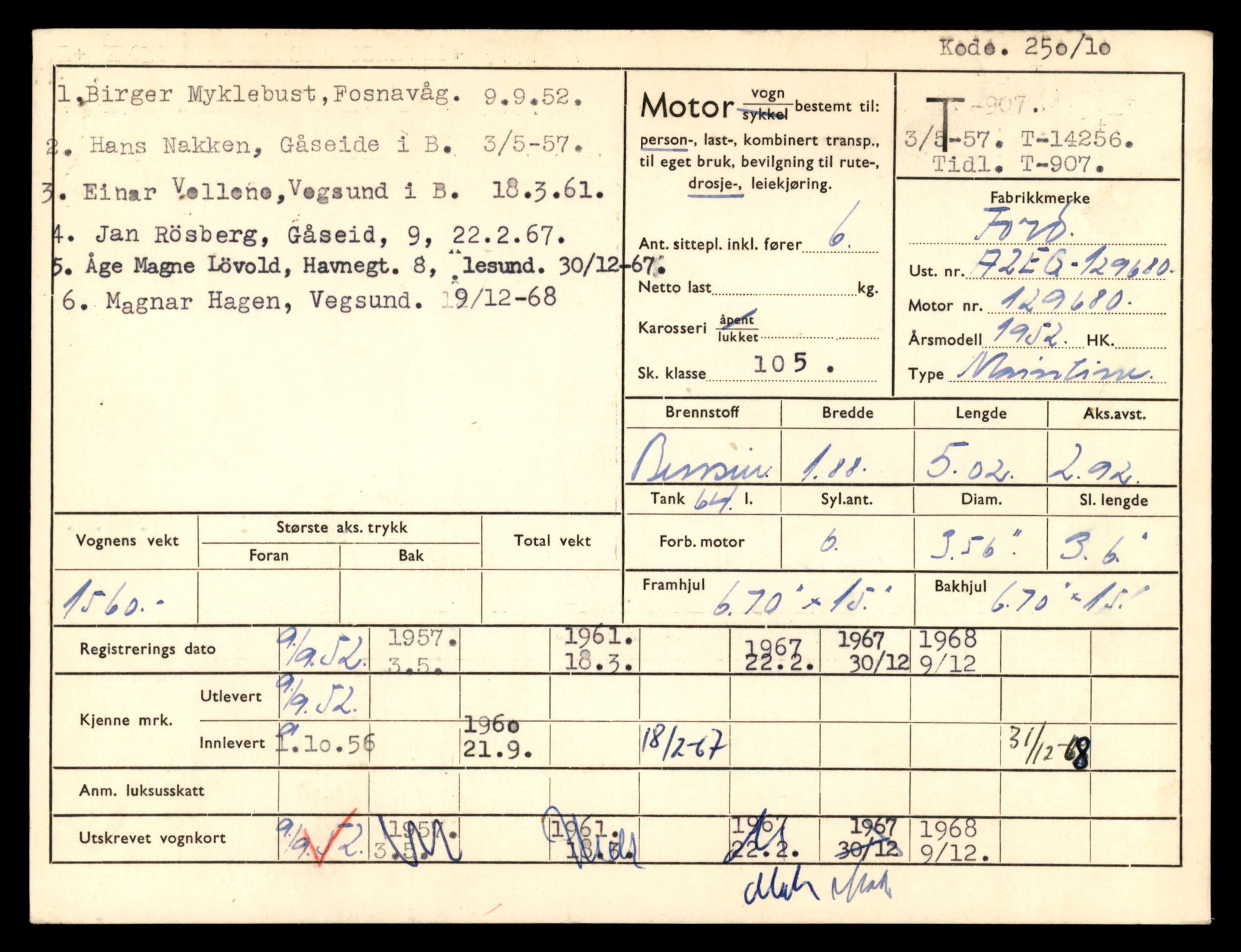 Møre og Romsdal vegkontor - Ålesund trafikkstasjon, AV/SAT-A-4099/F/Fe/L0044: Registreringskort for kjøretøy T 14205 - T 14319, 1927-1998, p. 1556