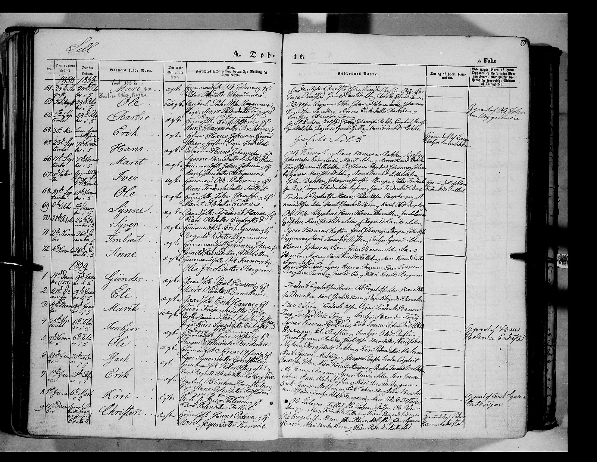 Vågå prestekontor, SAH/PREST-076/H/Ha/Haa/L0006: Parish register (official) no. 6 /3, 1857-1872, p. 79