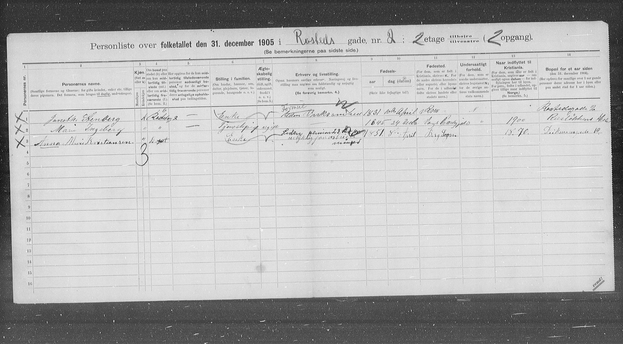 OBA, Municipal Census 1905 for Kristiania, 1905, p. 44331