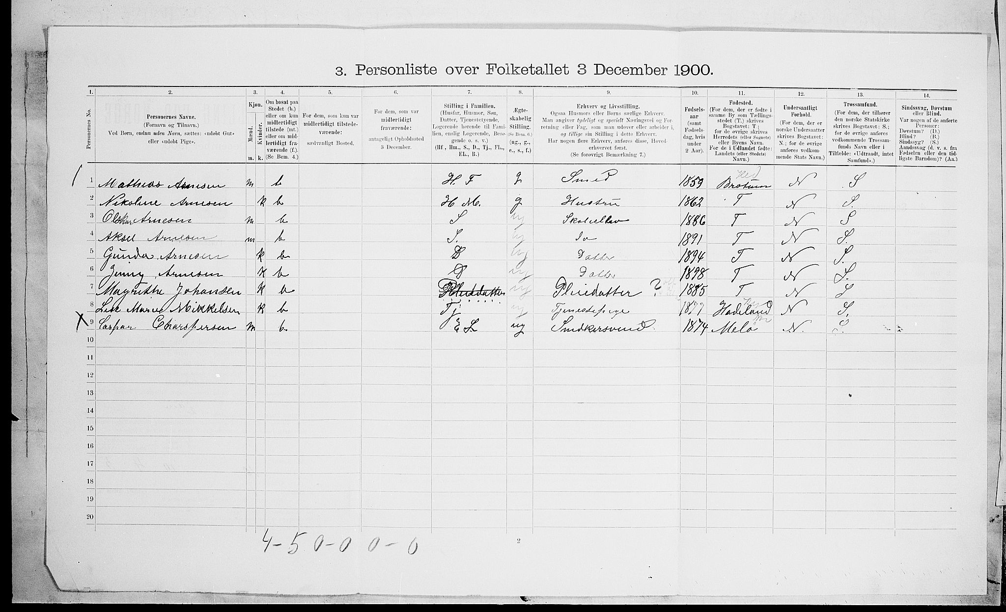 SAH, 1900 census for Lillehammer, 1900, p. 1294
