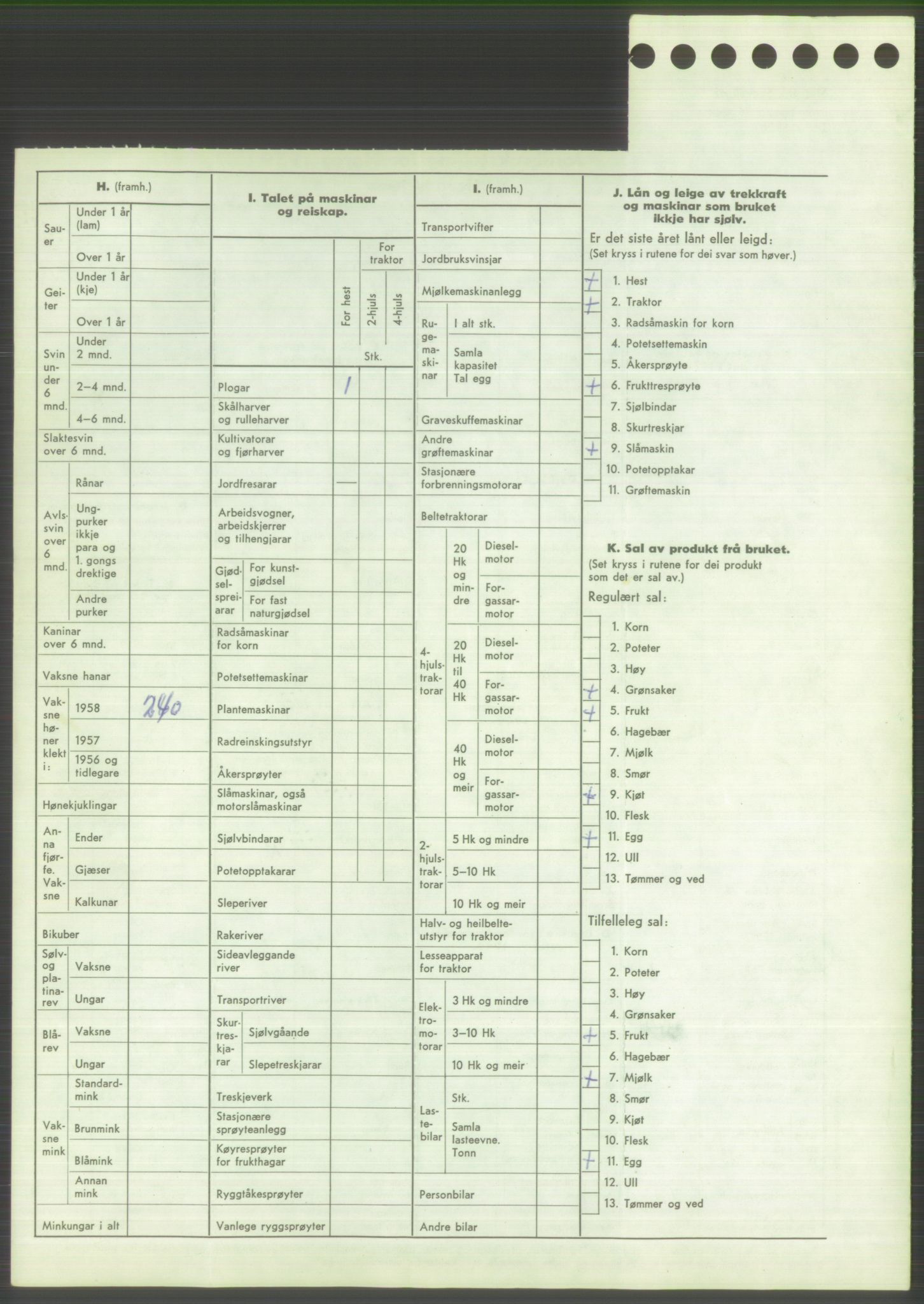 Statistisk sentralbyrå, Næringsøkonomiske emner, Jordbruk, skogbruk, jakt, fiske og fangst, AV/RA-S-2234/G/Gd/L0373: Rogaland: 1130 Strand (kl. 1-2), 1131 Årdal og 1132 Fister, 1959, p. 1536