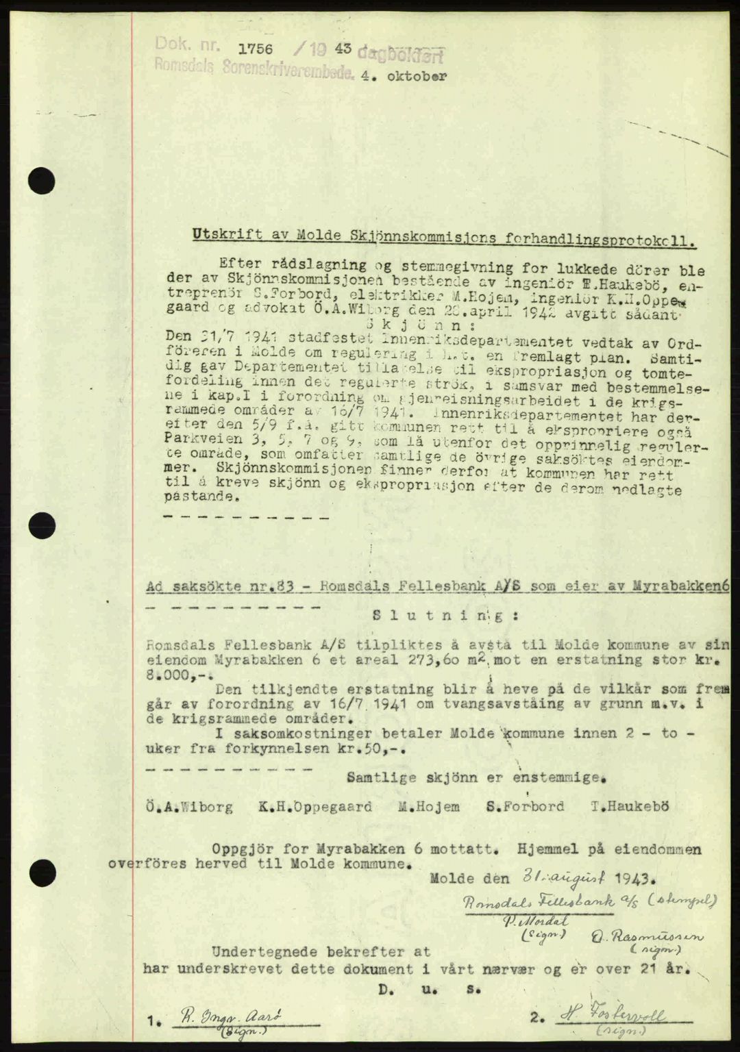 Romsdal sorenskriveri, AV/SAT-A-4149/1/2/2C: Mortgage book no. A15, 1943-1944, Diary no: : 1756/1943