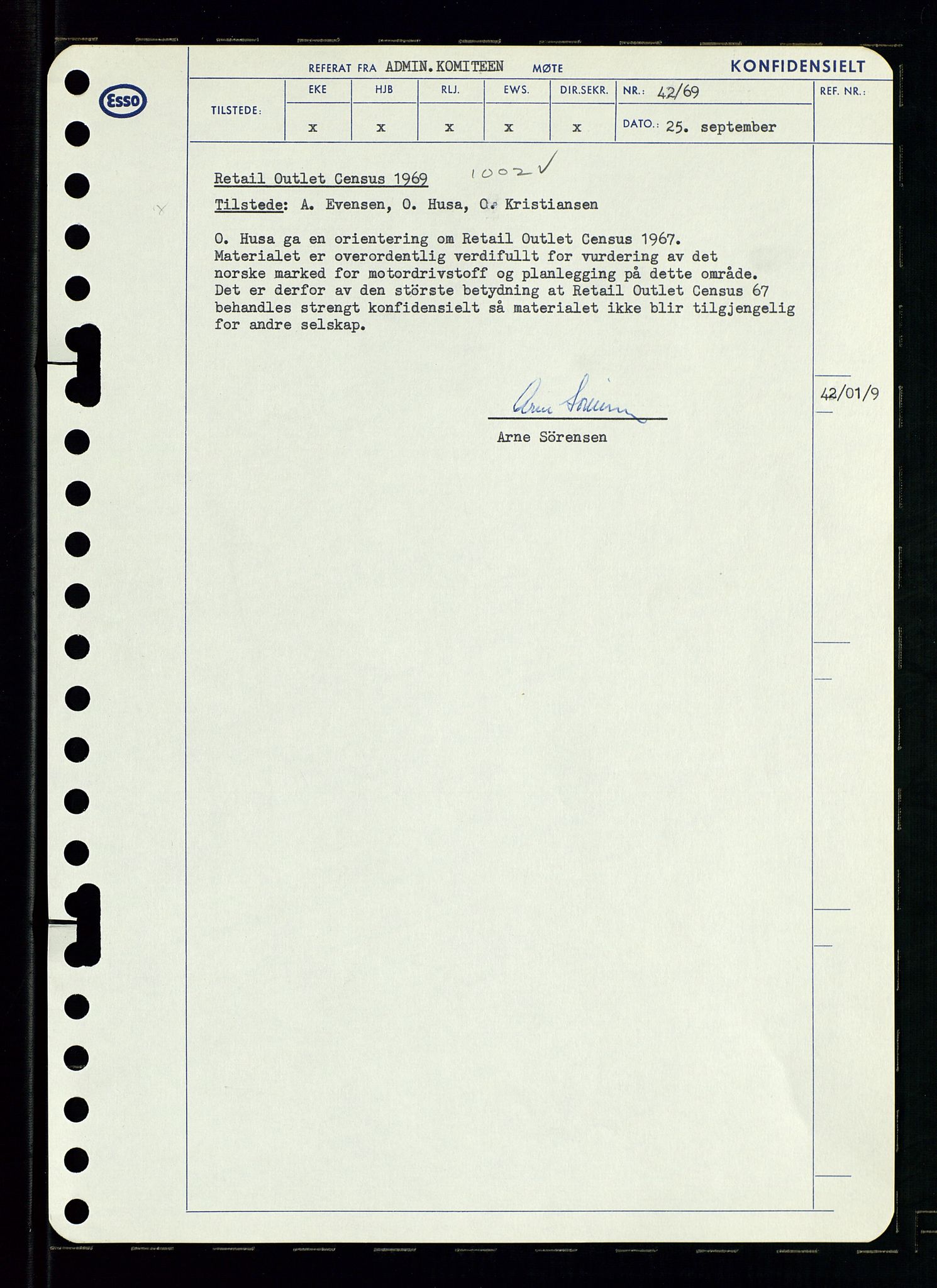 Pa 0982 - Esso Norge A/S, AV/SAST-A-100448/A/Aa/L0003/0001: Den administrerende direksjon Board minutes (styrereferater) og Bedriftforsamlingsprotokoll / Den administrerende direksjon Board minutes (styrereferater), 1969, p. 110