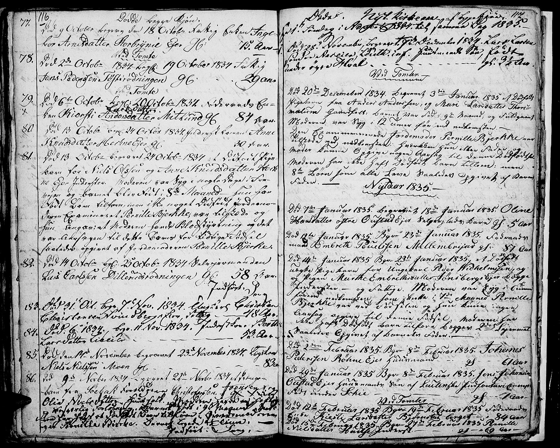Romedal prestekontor, SAH/PREST-004/L/L0007: Parish register (copy) no. 7, 1831-1837, p. 116-117
