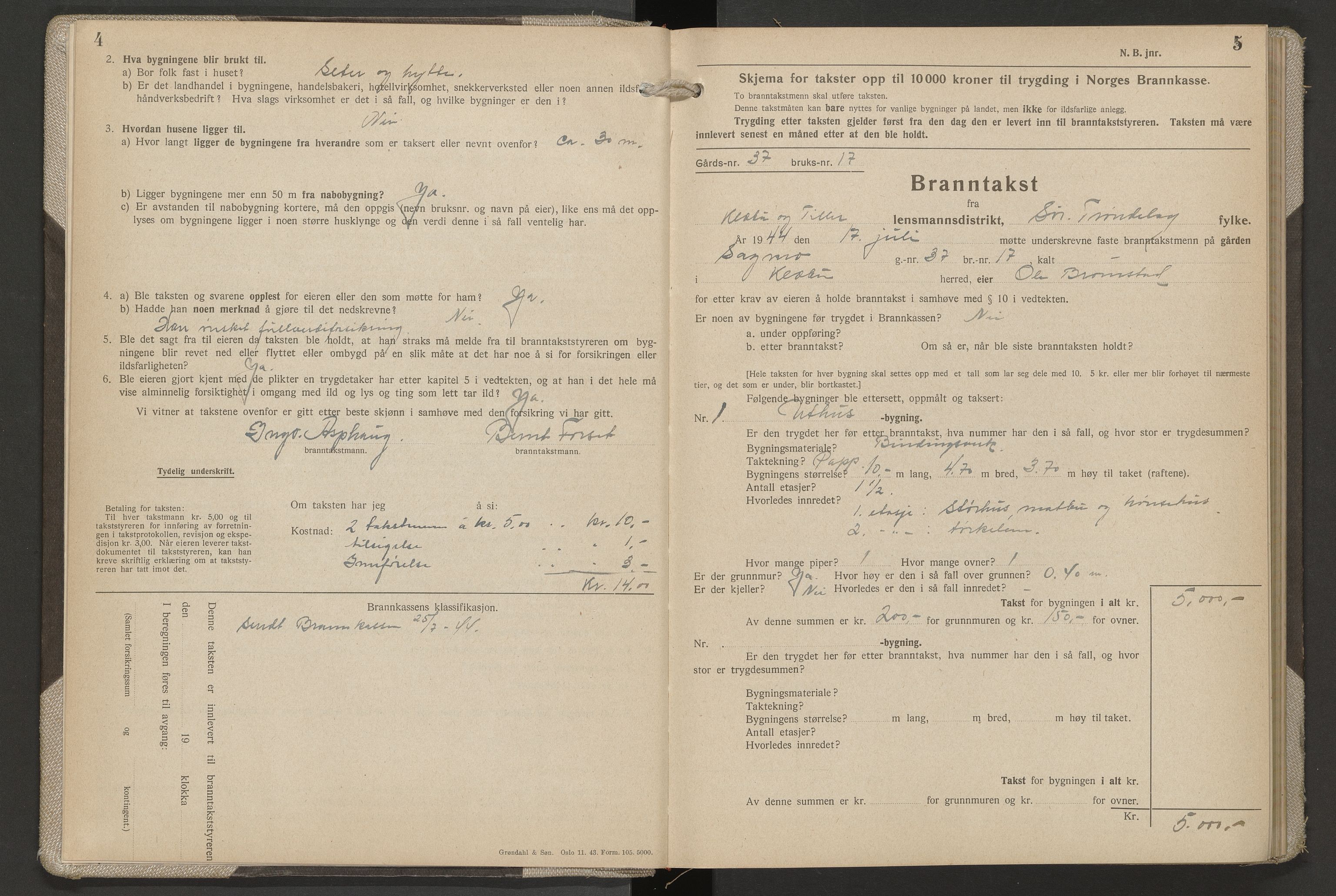 Norges Brannkasse Klæbu og Tiller, AV/SAT-A-5538/Fb/L0004: Branntakstprotokoll, 1944-1955