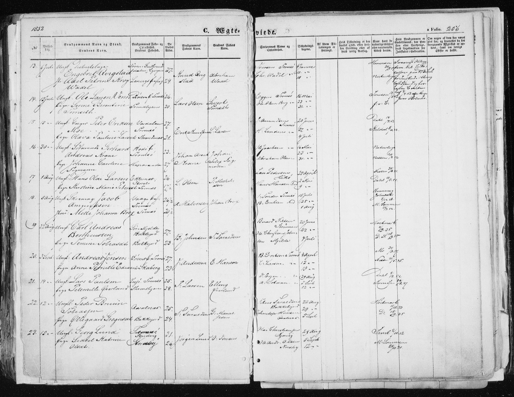 Tromsø sokneprestkontor/stiftsprosti/domprosti, SATØ/S-1343/G/Ga/L0010kirke: Parish register (official) no. 10, 1848-1855, p. 256