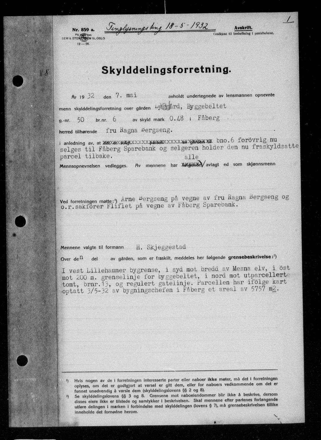 Sør-Gudbrandsdal tingrett, AV/SAH-TING-004/H/Hb/Hbb/L0023: Mortgage book no. II 23, 1932-1933, p. 1