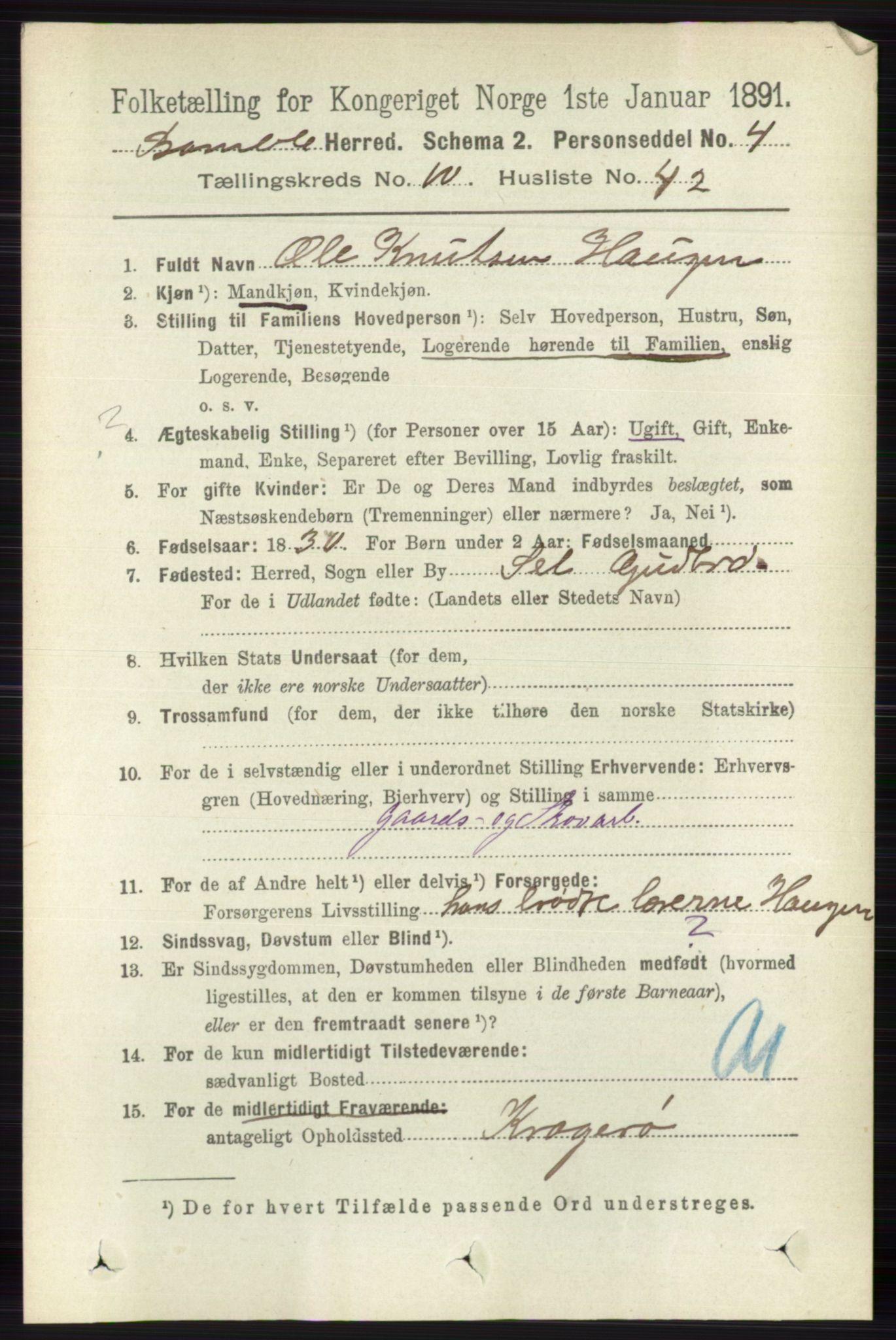 RA, 1891 census for 0814 Bamble, 1891, p. 6036