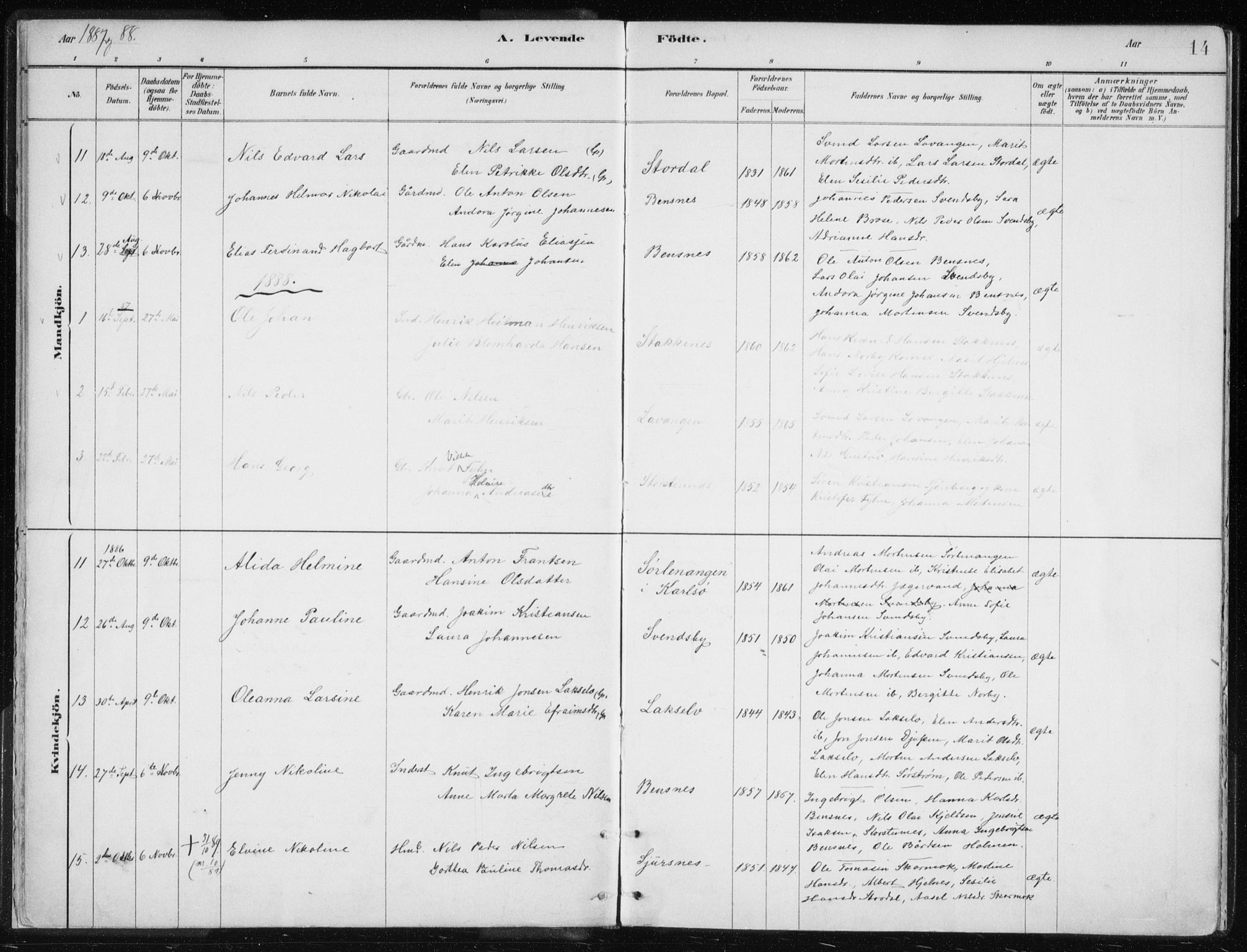 Lyngen sokneprestembete, AV/SATØ-S-1289/H/He/Hea/L0010kirke: Parish register (official) no. 10, 1883-1904, p. 14