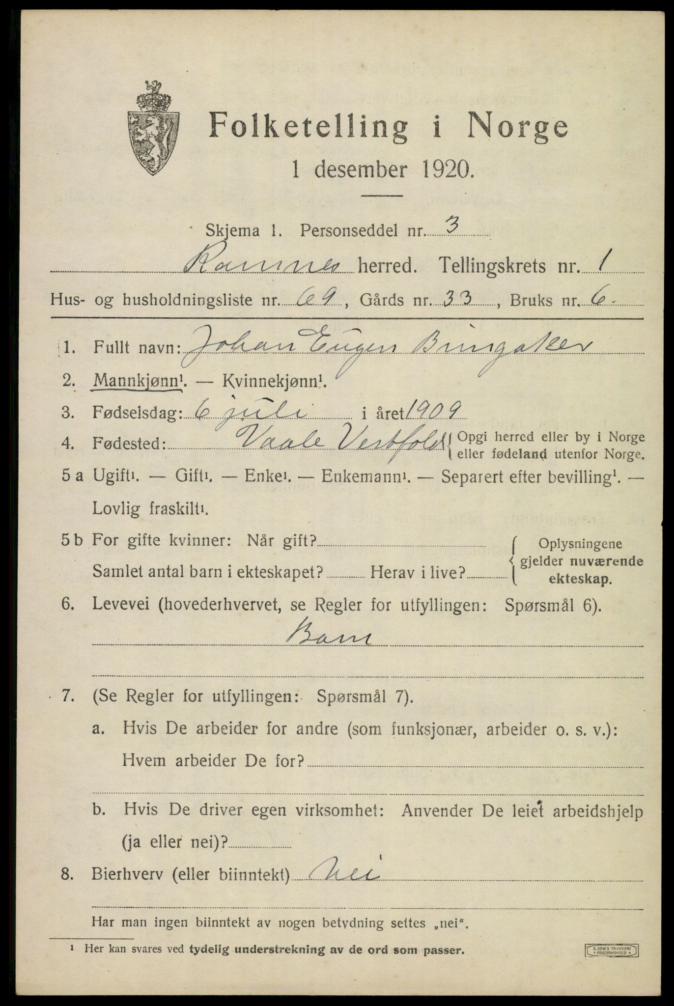 SAKO, 1920 census for Ramnes, 1920, p. 1984