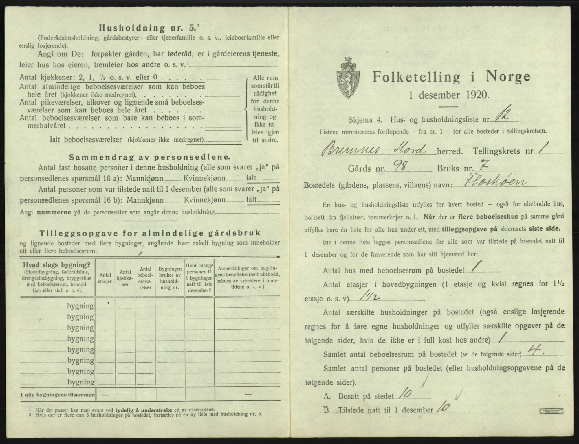 SAB, 1920 census for Bremnes, 1920, p. 65