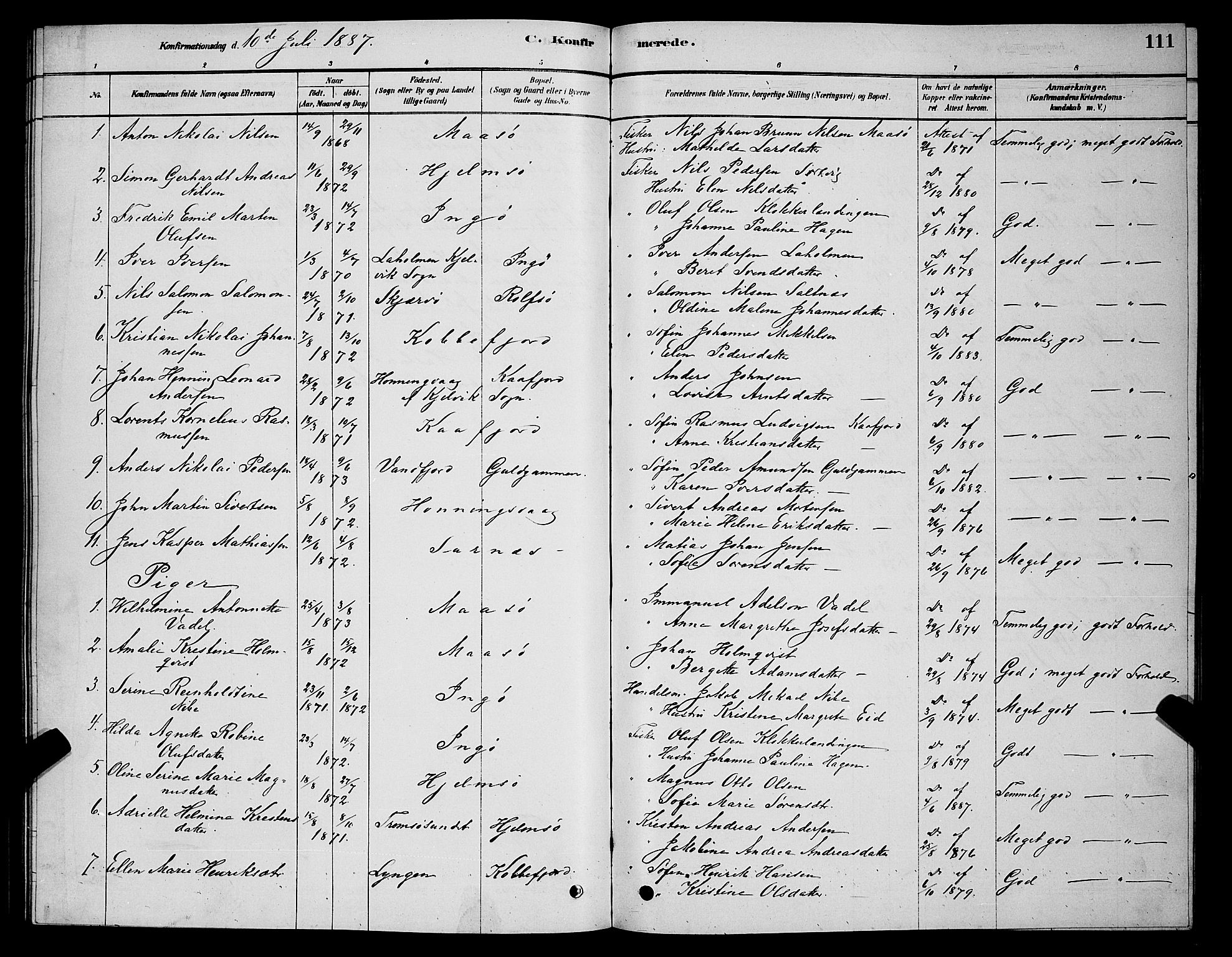 Måsøy sokneprestkontor, SATØ/S-1348/H/Hb/L0002klokker: Parish register (copy) no. 2, 1876-1888, p. 111