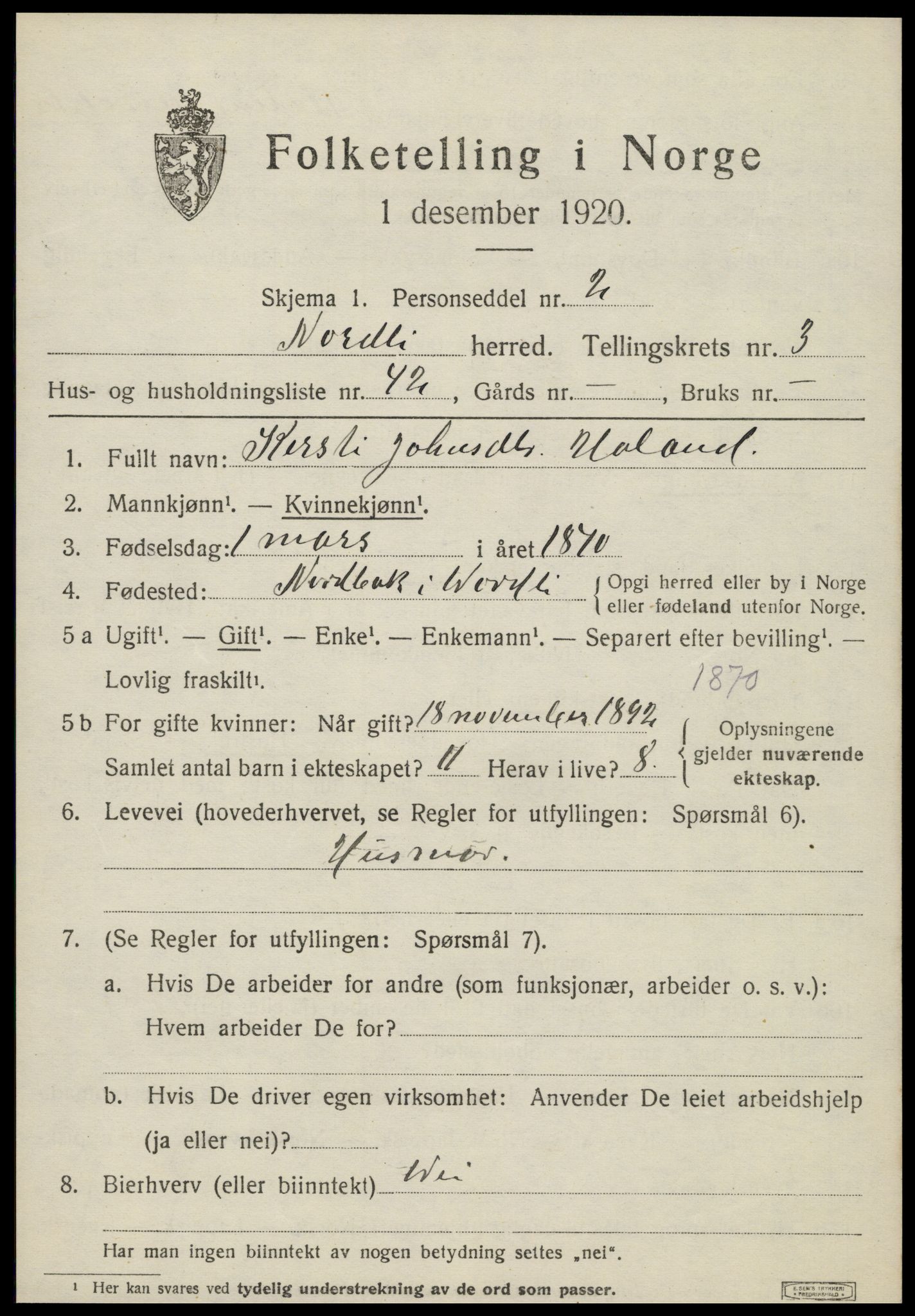 SAT, 1920 census for Nordli, 1920, p. 1811