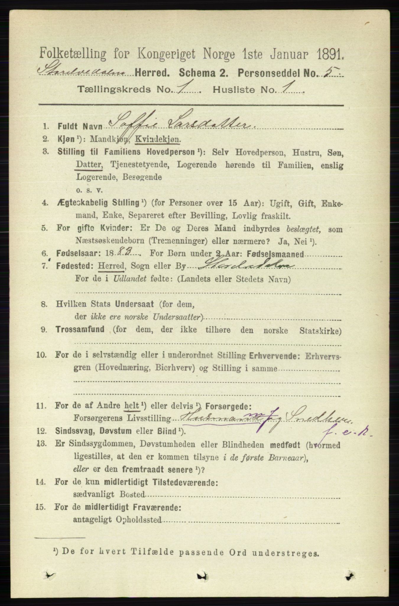 RA, 1891 census for 0430 Stor-Elvdal, 1891, p. 75