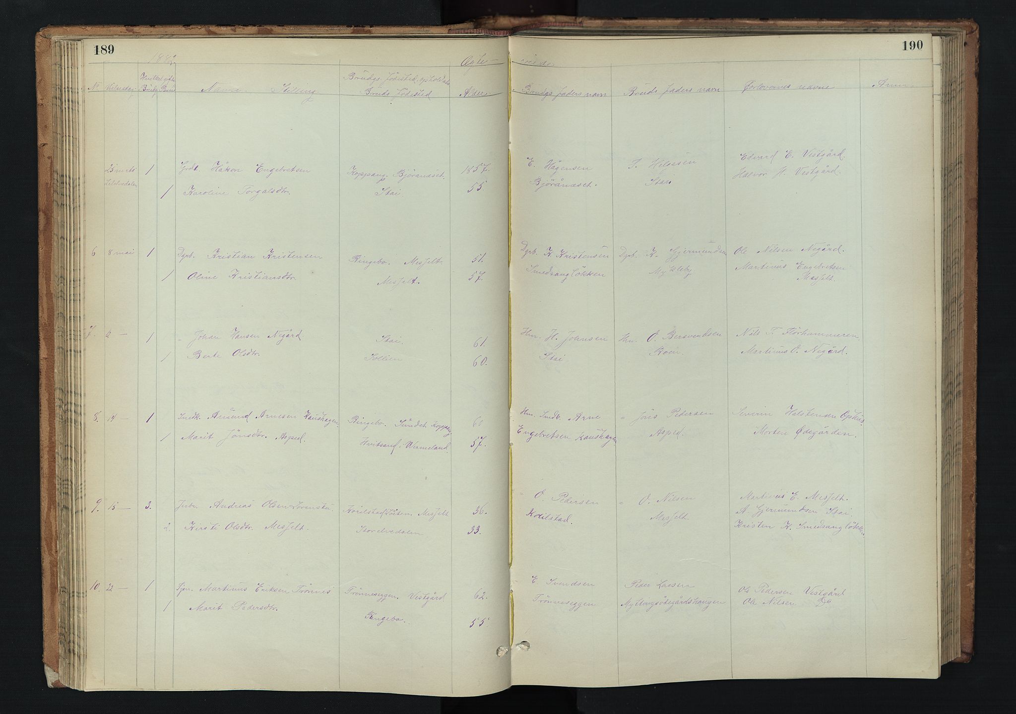 Stor-Elvdal prestekontor, AV/SAH-PREST-052/H/Ha/Hab/L0002: Parish register (copy) no. 2, 1860-1894, p. 189-190