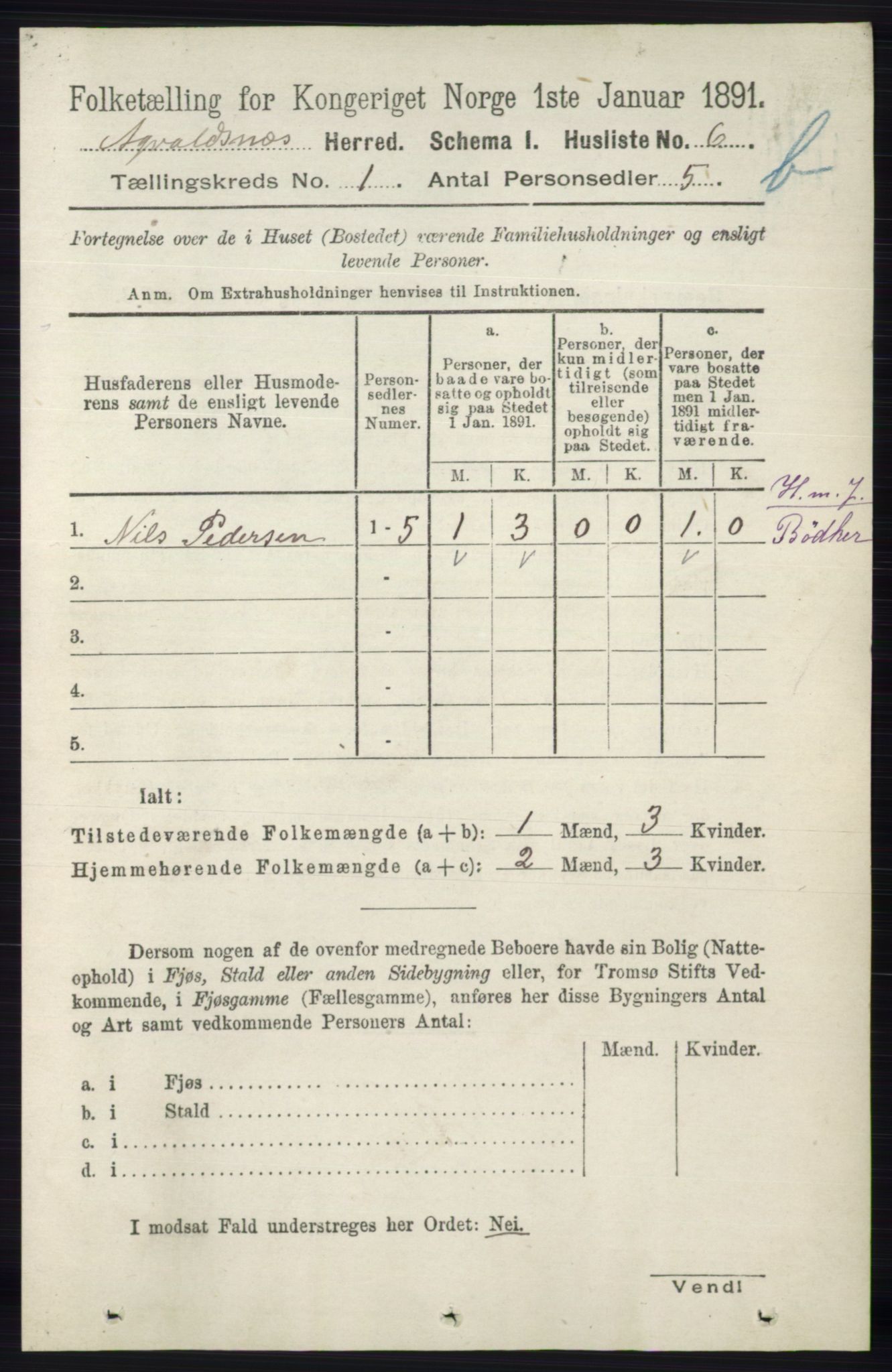 RA, 1891 census for 1147 Avaldsnes, 1891, p. 1134