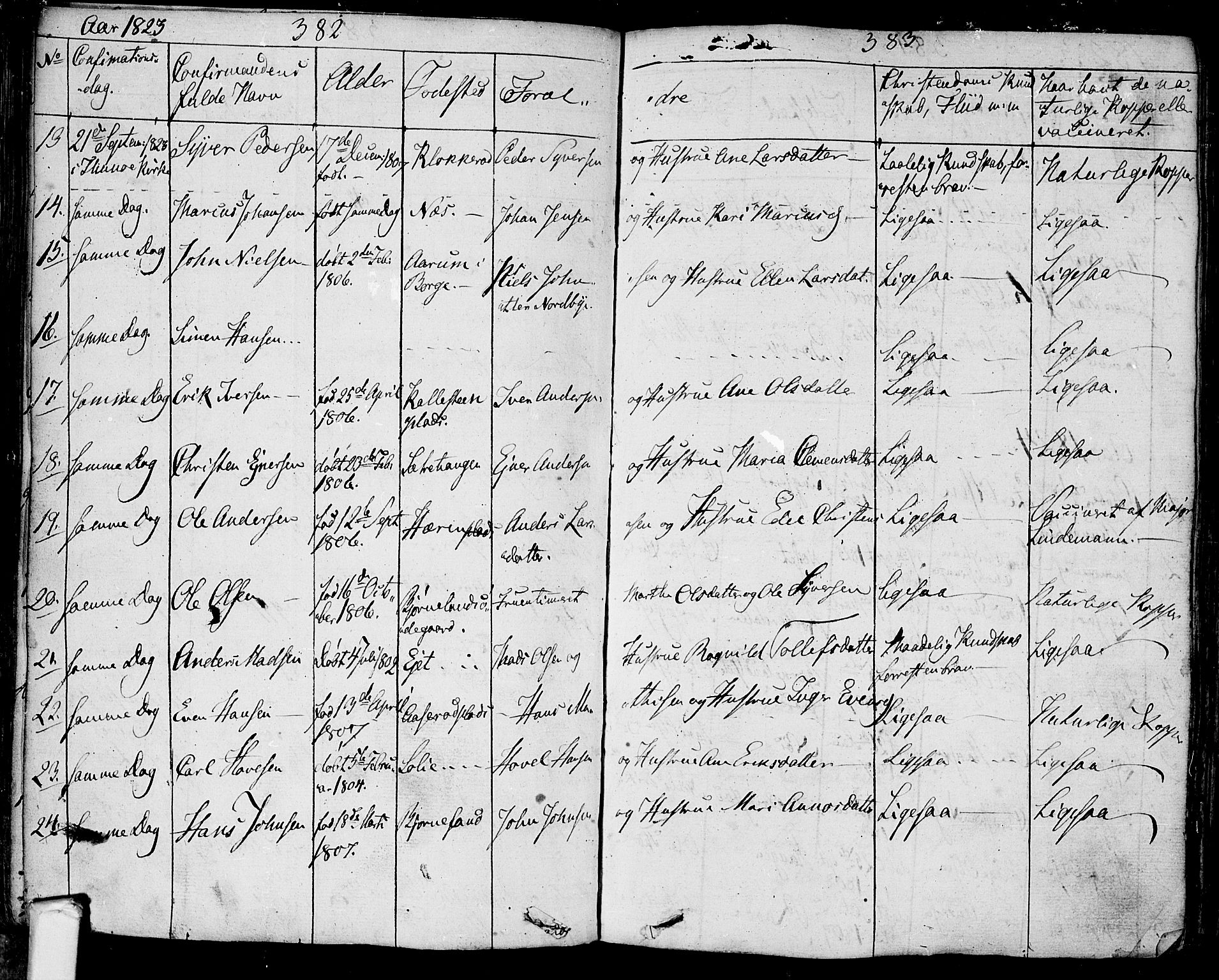 Tune prestekontor Kirkebøker, SAO/A-2007/F/Fa/L0006: Parish register (official) no. 6, 1823-1831, p. 382-383