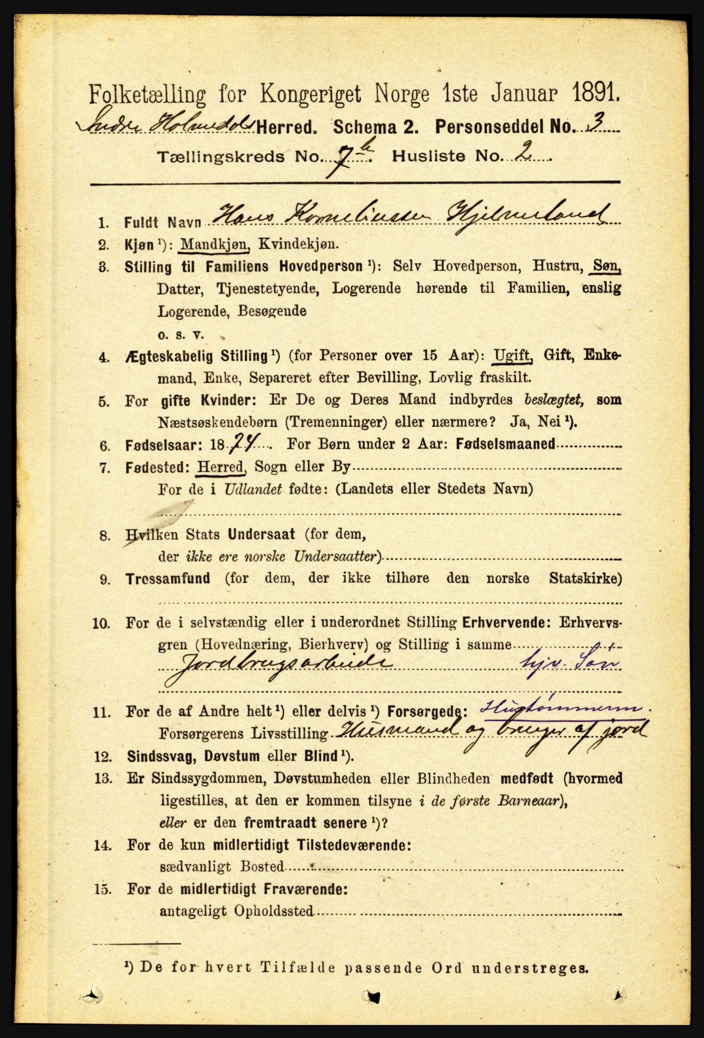 RA, 1891 census for 1430 Indre Holmedal, 1891, p. 3040
