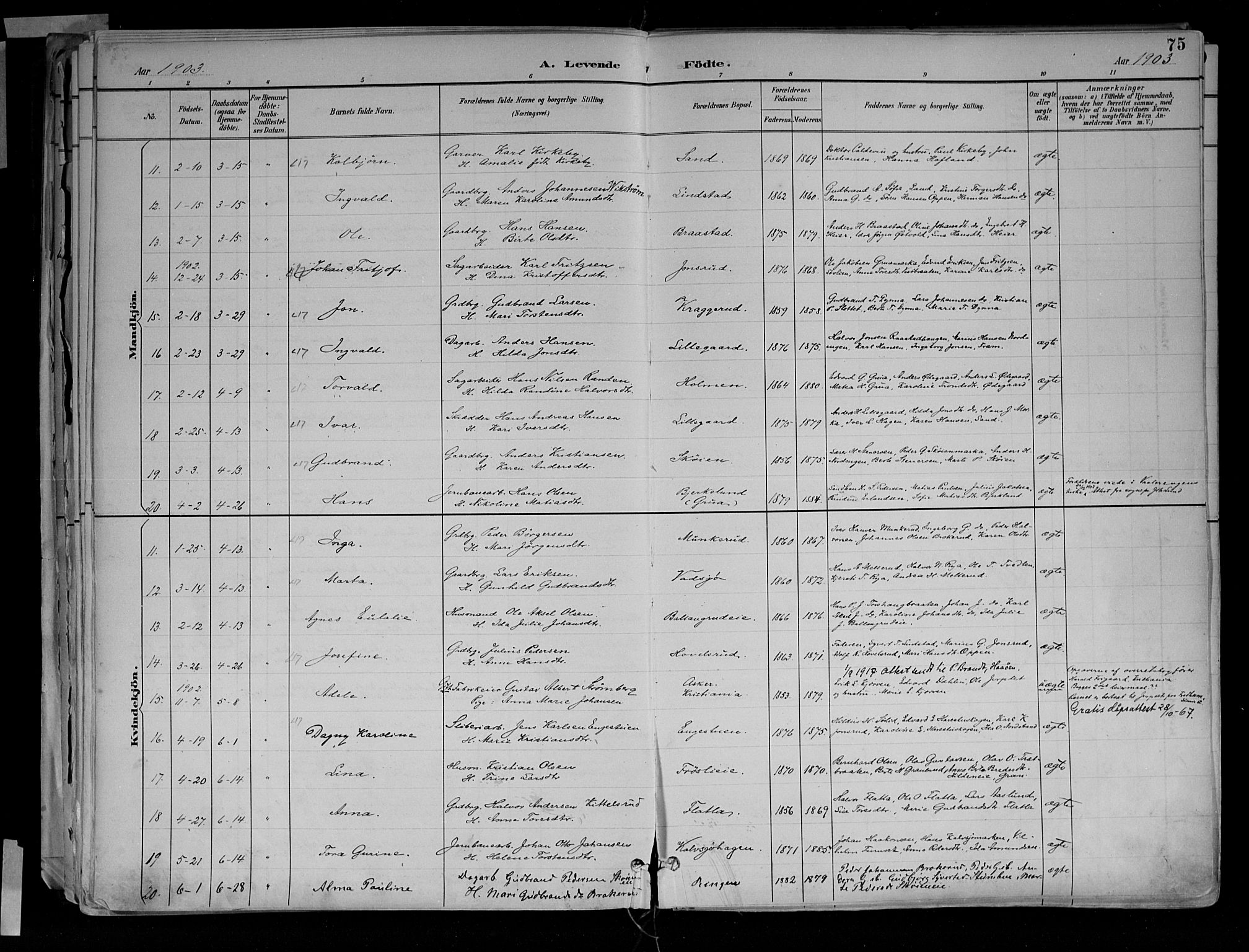 Jevnaker prestekontor, SAH/PREST-116/H/Ha/Haa/L0010: Parish register (official) no. 10, 1891-1906, p. 75