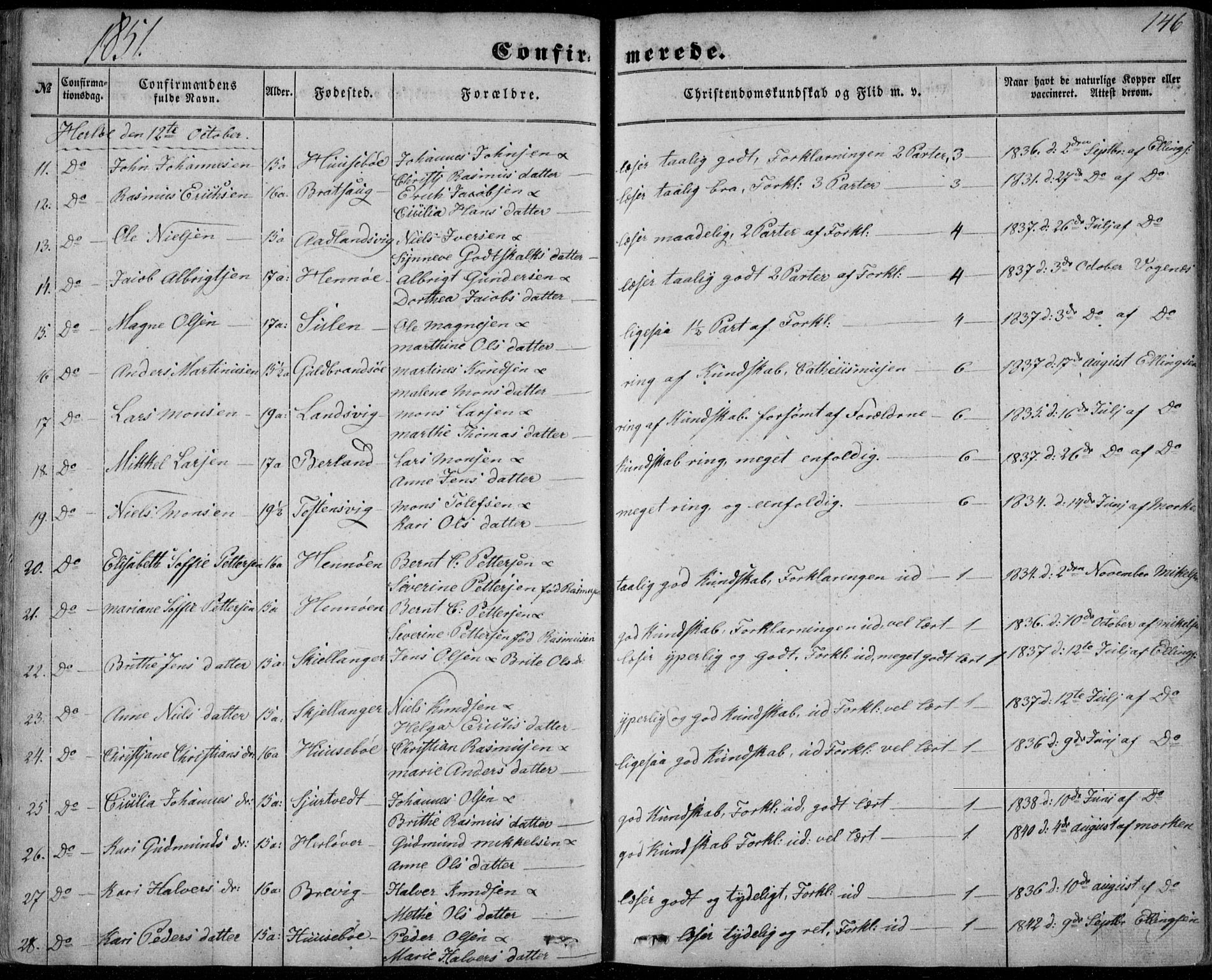 Manger sokneprestembete, SAB/A-76801/H/Haa: Parish register (official) no. A 6, 1849-1859, p. 146