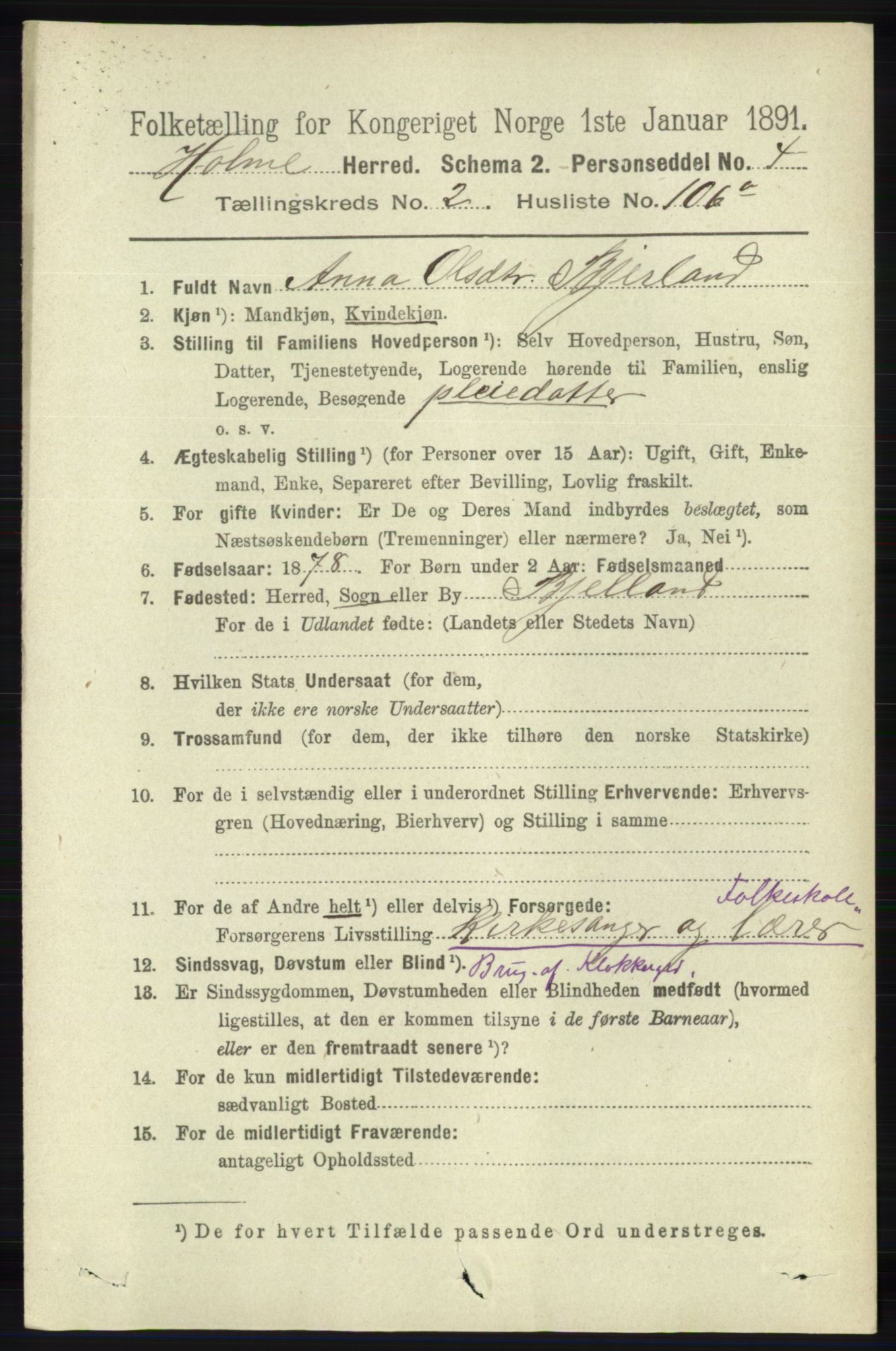 RA, 1891 census for 1020 Holum, 1891, p. 774