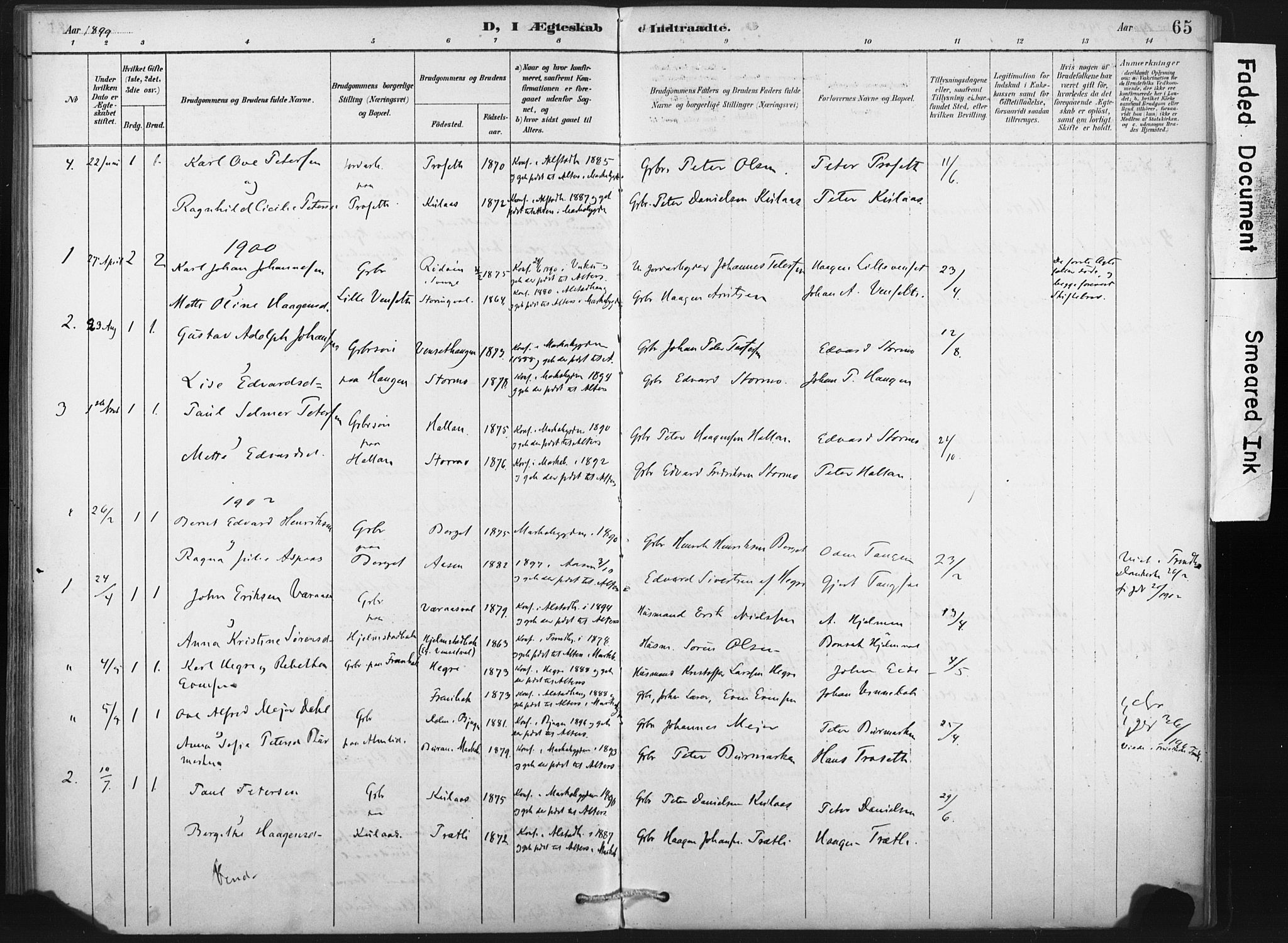 Ministerialprotokoller, klokkerbøker og fødselsregistre - Nord-Trøndelag, SAT/A-1458/718/L0175: Parish register (official) no. 718A01, 1890-1923, p. 65