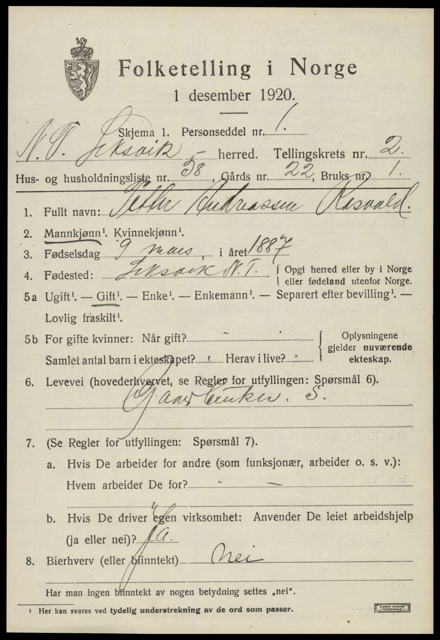SAT, 1920 census for Leksvik, 1920, p. 2398