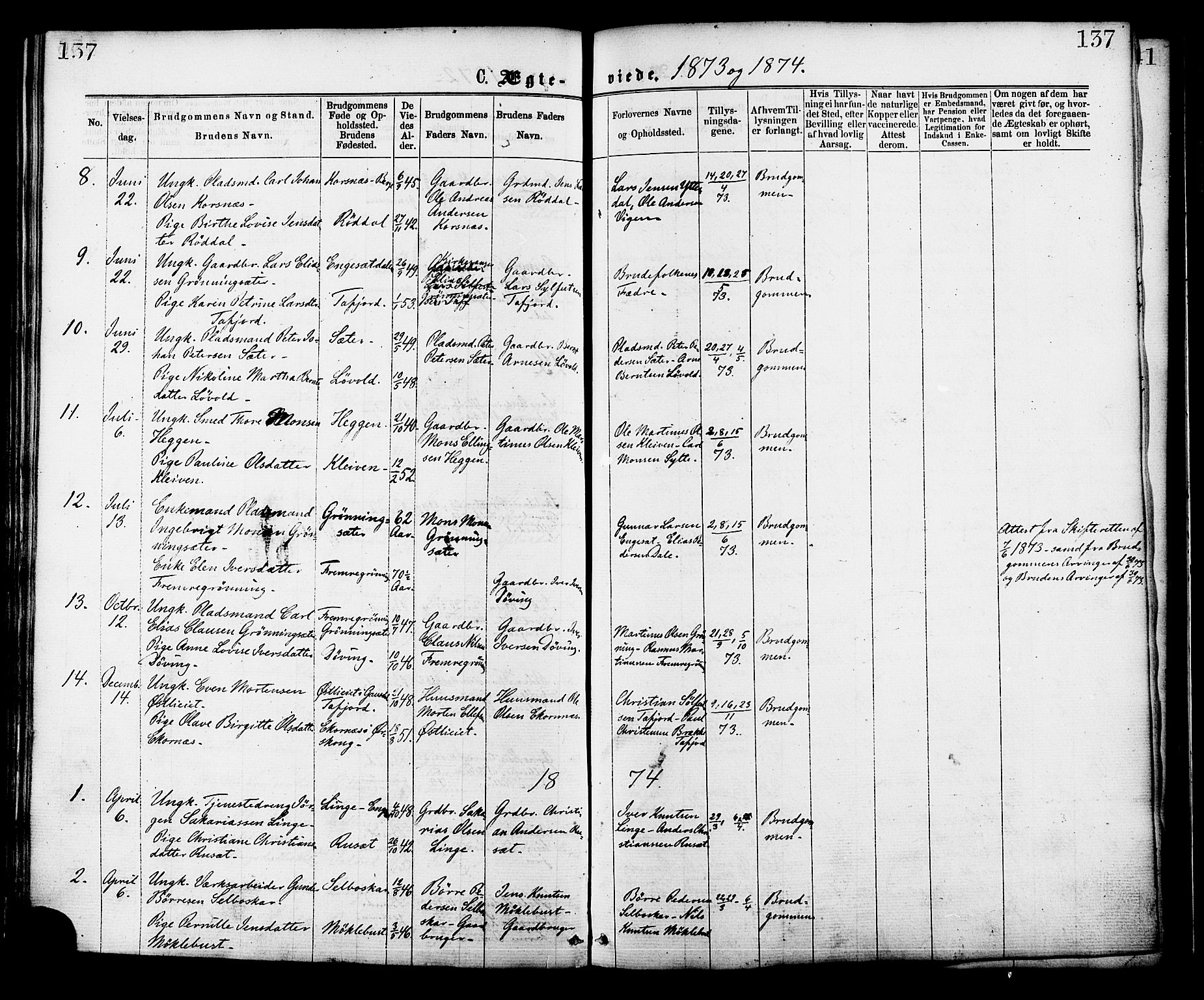 Ministerialprotokoller, klokkerbøker og fødselsregistre - Møre og Romsdal, SAT/A-1454/519/L0254: Parish register (official) no. 519A13, 1868-1883, p. 137