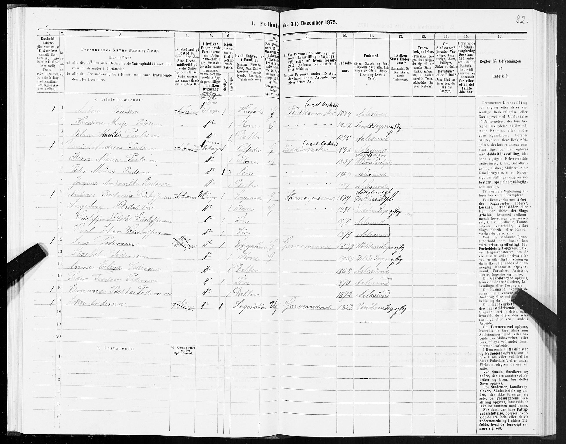 SAT, 1875 census for 1501P Ålesund, 1875, p. 2082