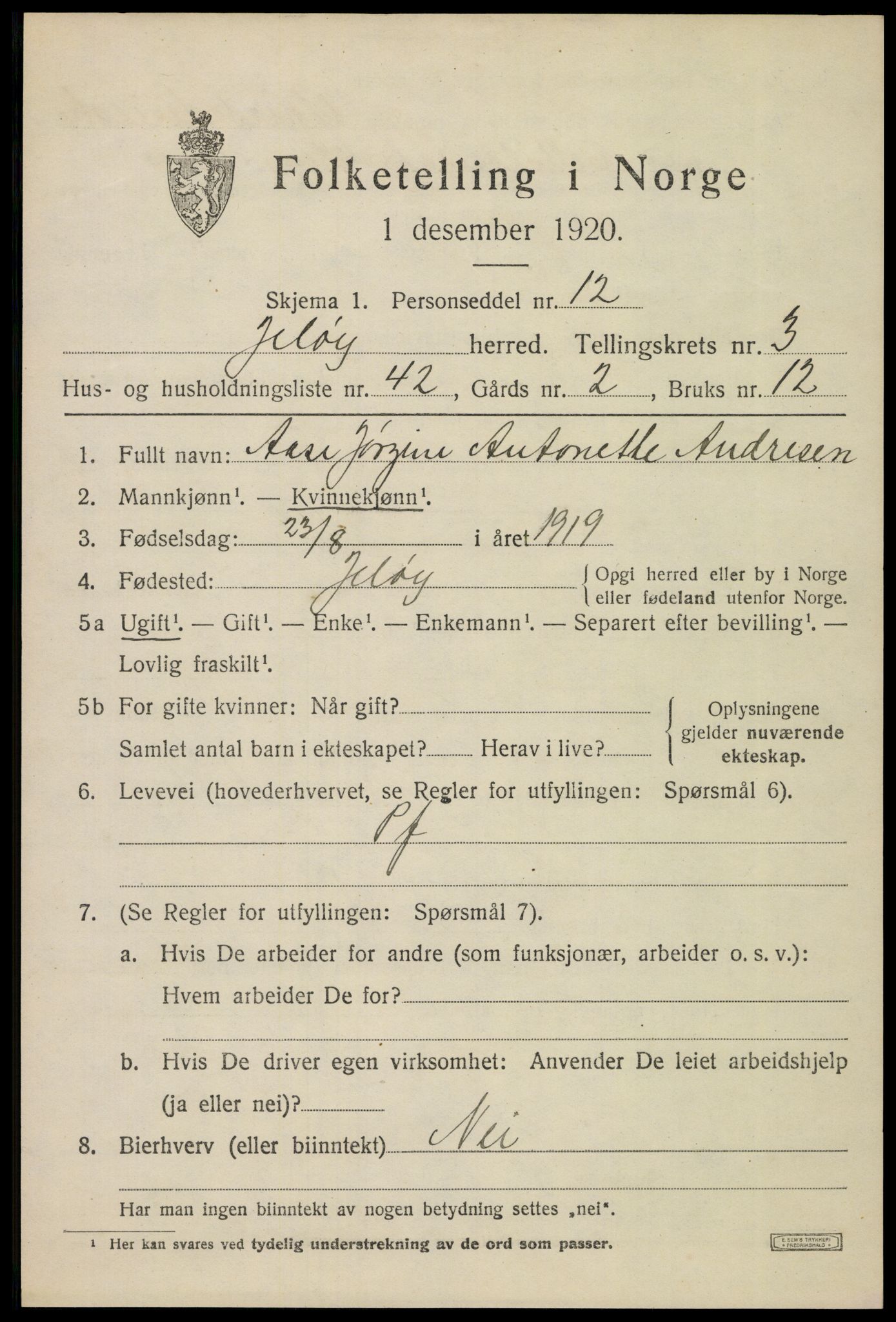 SAO, 1920 census for Moss land district, 1920, p. 3759