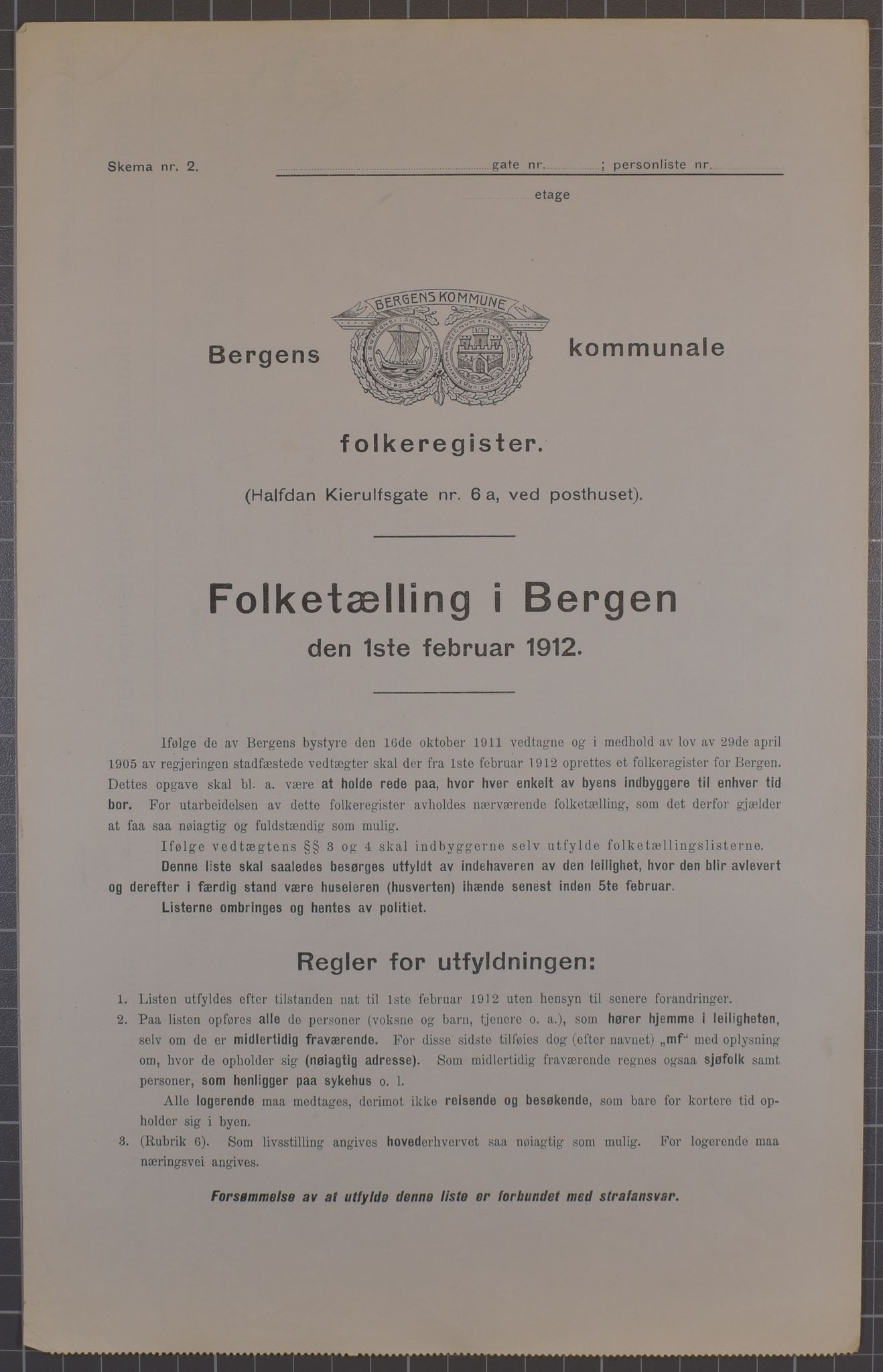 SAB, Municipal Census 1912 for Bergen, 1912, p. 1484