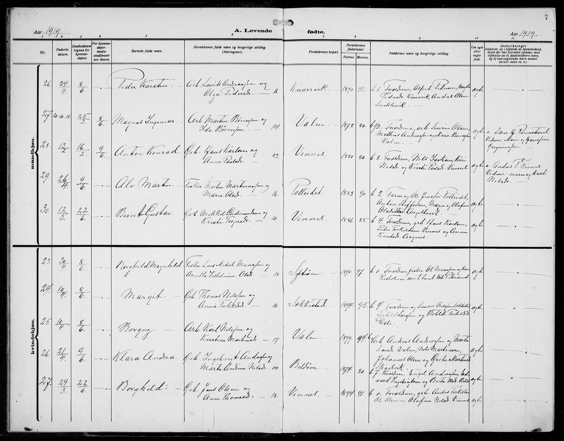 Fjell sokneprestembete, AV/SAB-A-75301/H/Hab: Parish register (copy) no. A  6, 1918-1936, p. 7