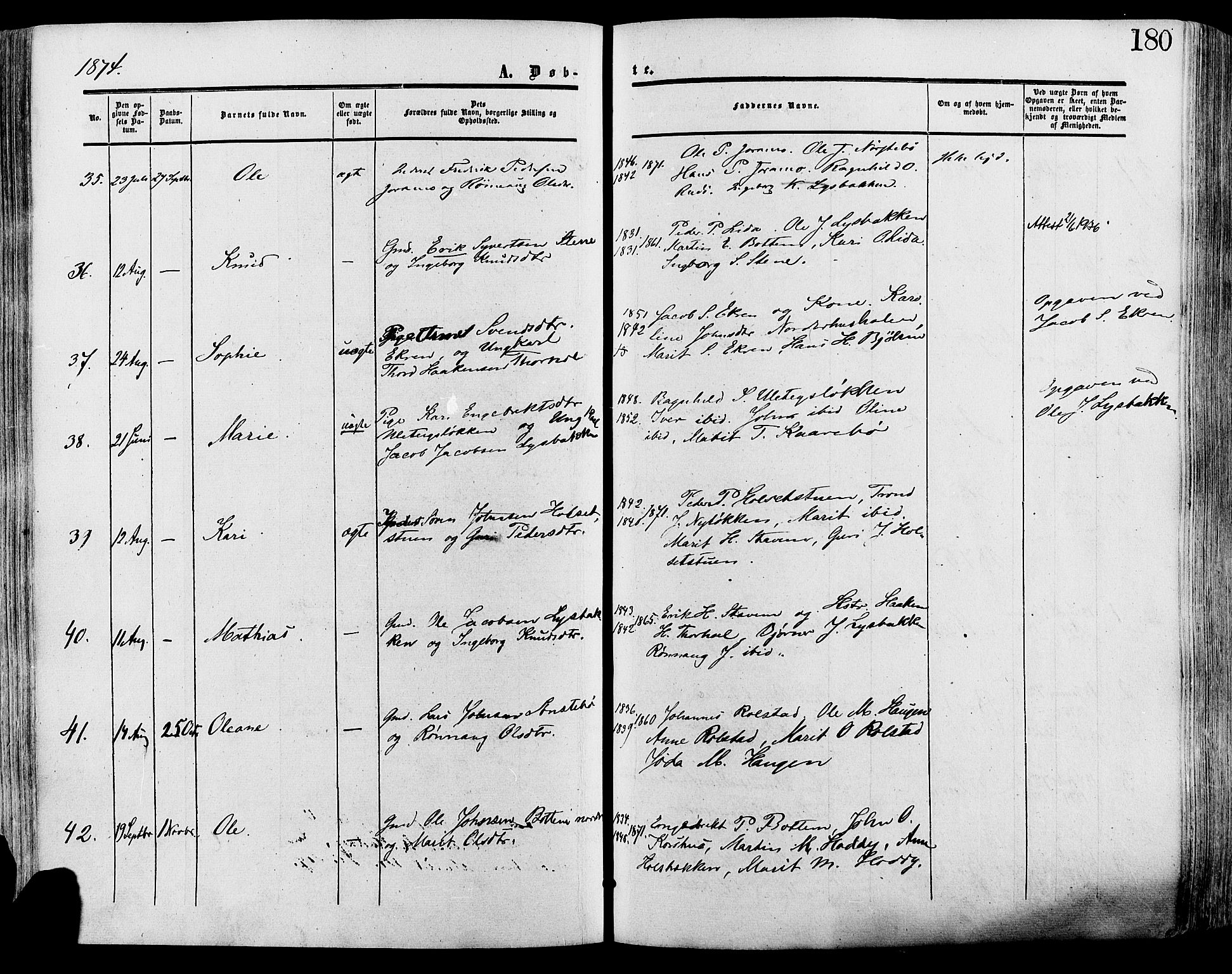 Lesja prestekontor, SAH/PREST-068/H/Ha/Haa/L0008: Parish register (official) no. 8, 1854-1880, p. 180