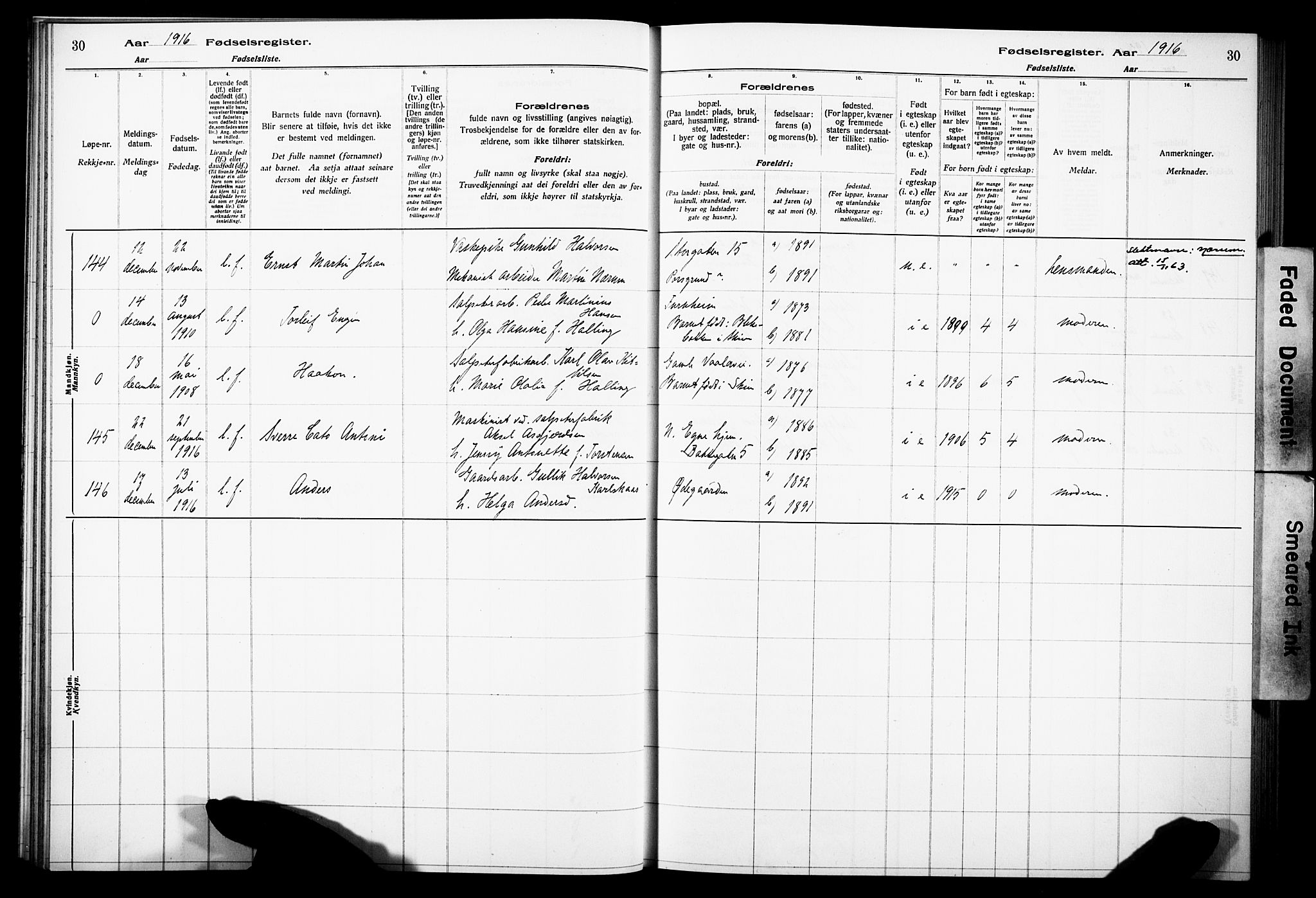 Notodden kirkebøker, AV/SAKO-A-290/J/Ja/L0001: Birth register no. 1, 1916-1924, p. 30