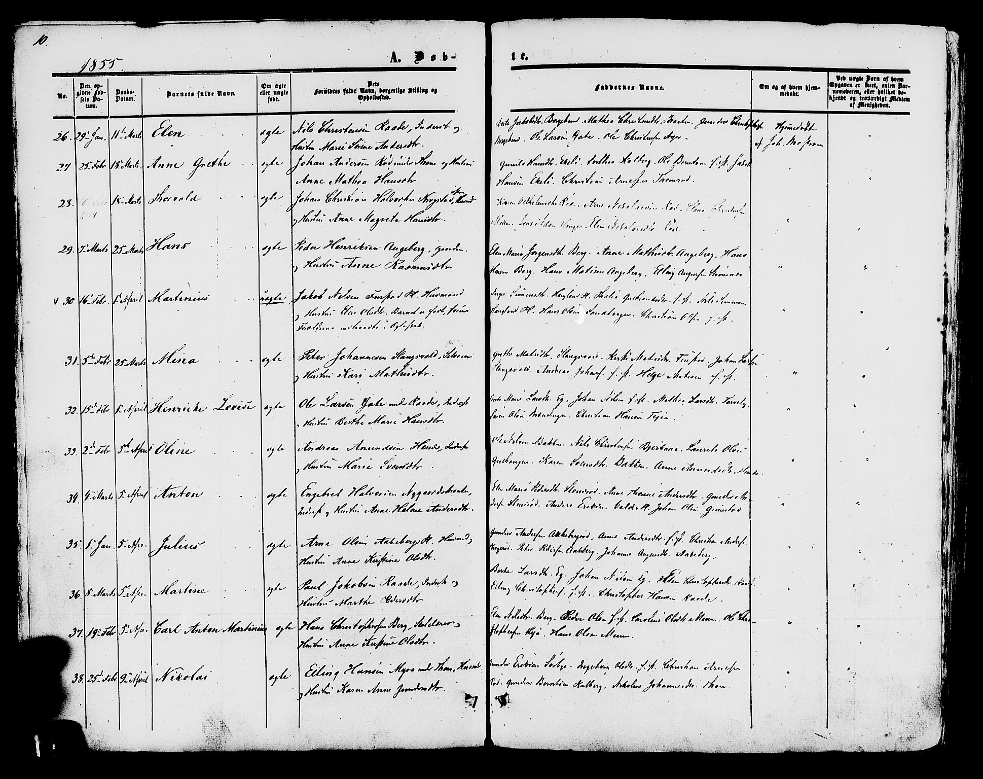 Råde prestekontor kirkebøker, AV/SAO-A-2009/F/Fa/L0006: Parish register (official) no. 6, 1854-1877, p. 10