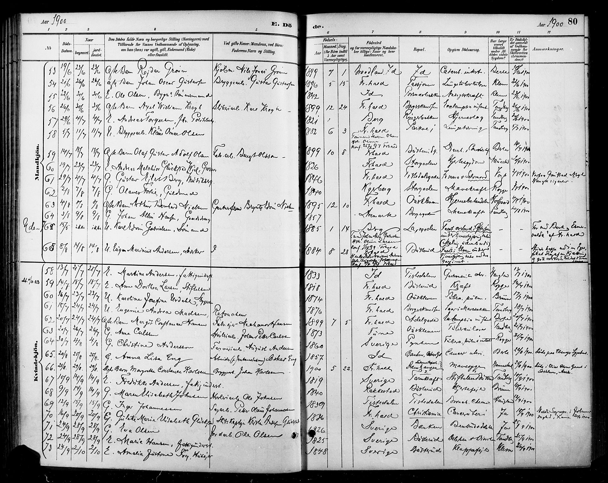 Halden prestekontor Kirkebøker, SAO/A-10909/F/Fa/L0014: Parish register (official) no. I 14, 1890-1906, p. 80