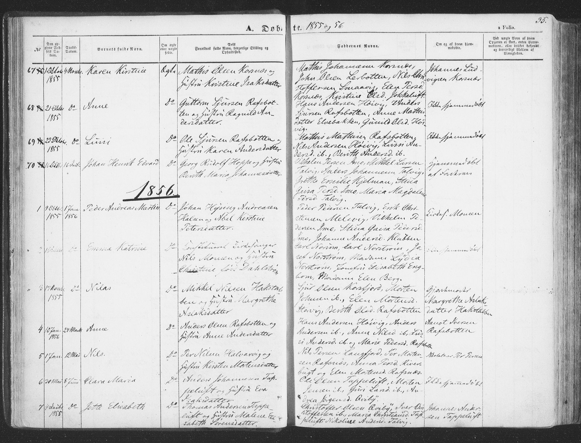 Talvik sokneprestkontor, SATØ/S-1337/H/Ha/L0010kirke: Parish register (official) no. 10, 1852-1864, p. 35