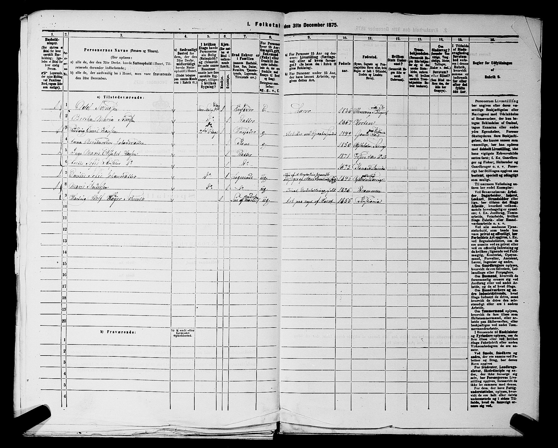 RA, 1875 census for 0218aP Vestre Aker, 1875, p. 1157