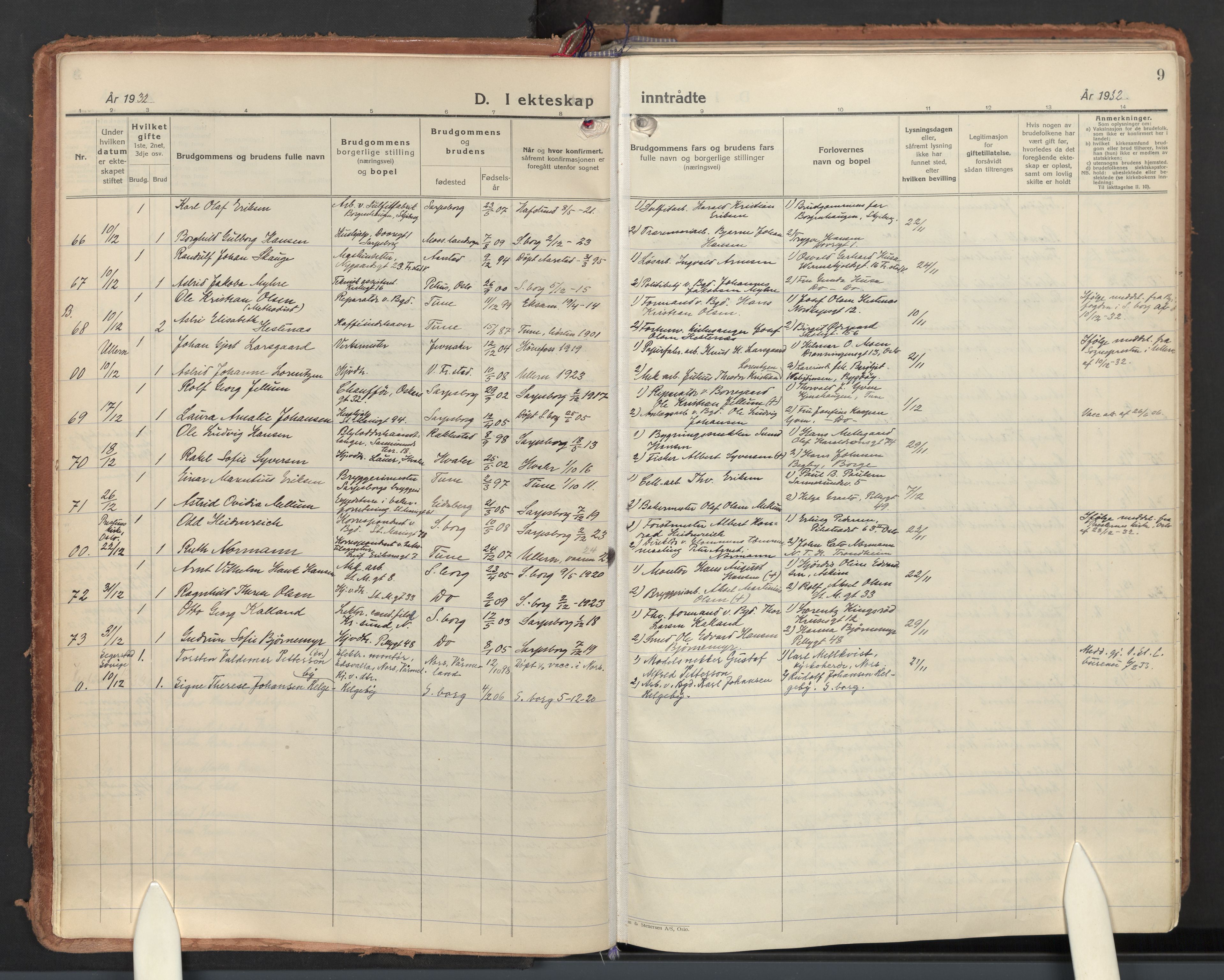 Sarpsborg prestekontor Kirkebøker, AV/SAO-A-2006/F/Fa/L0011: Parish register (official) no. 11, 1932-1959, p. 9