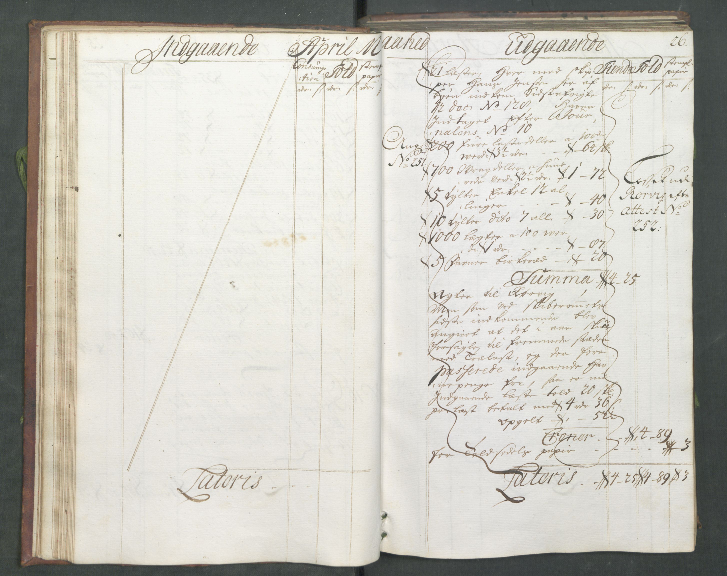 Generaltollkammeret, tollregnskaper, AV/RA-EA-5490/R02/L0008/0001: Tollregnskaper Fredrikstad / Hovedtollbok, 1733, p. 25b-26a