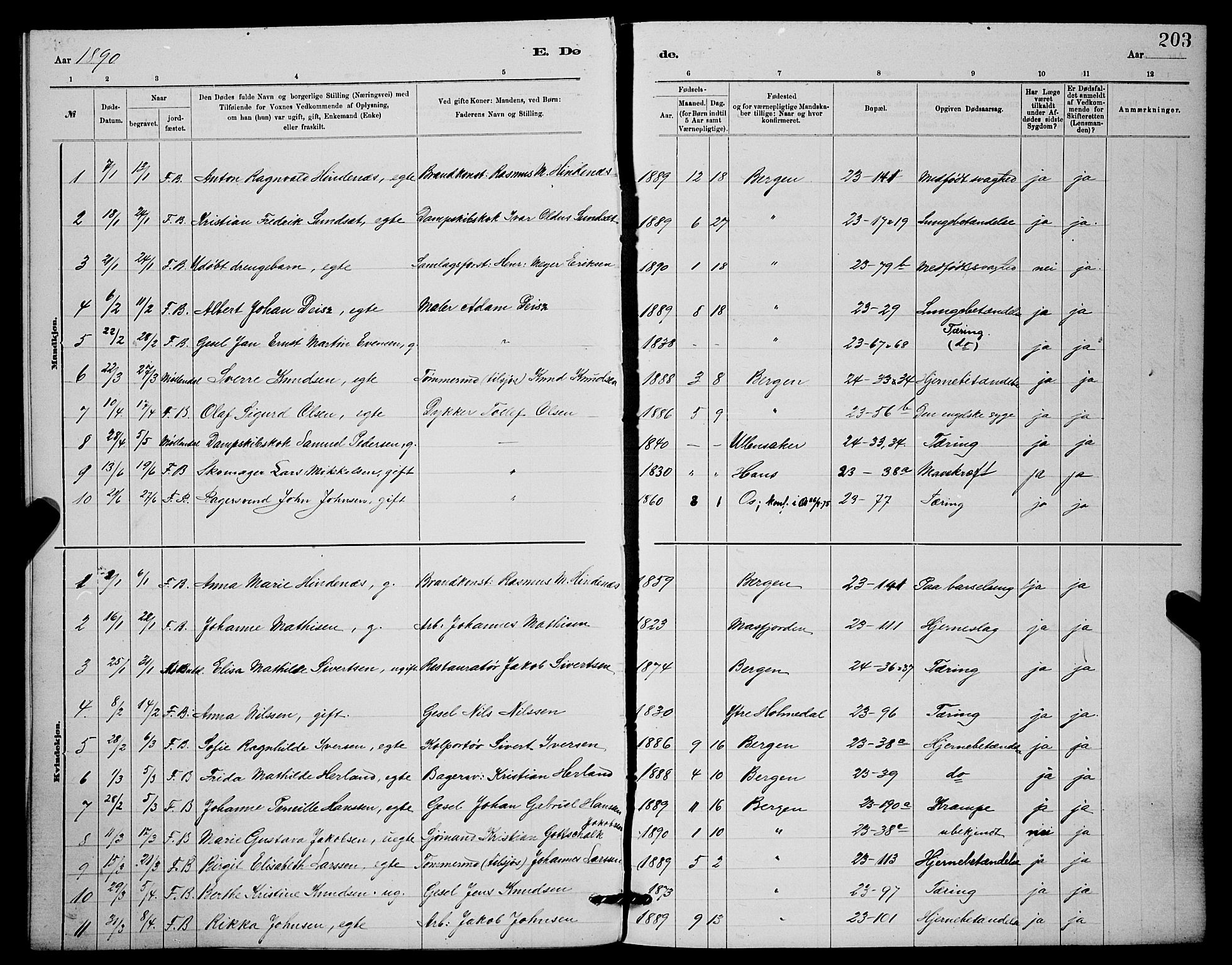 Mariakirken Sokneprestembete, SAB/A-76901/H/Hab/L0004: Parish register (copy) no. A 4, 1878-1892, p. 203
